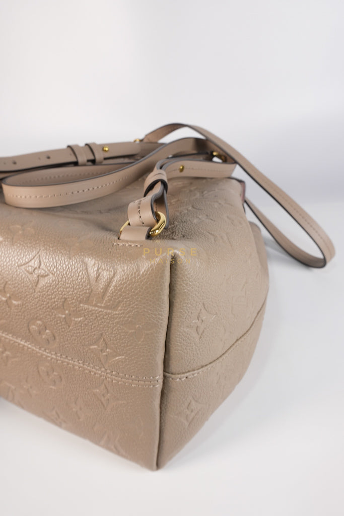 Montesouris Back Pack in Etoupe Monogram Empreinte Canvas & Gold Hardware Microchip | Purse Maison Luxury Bags Shop