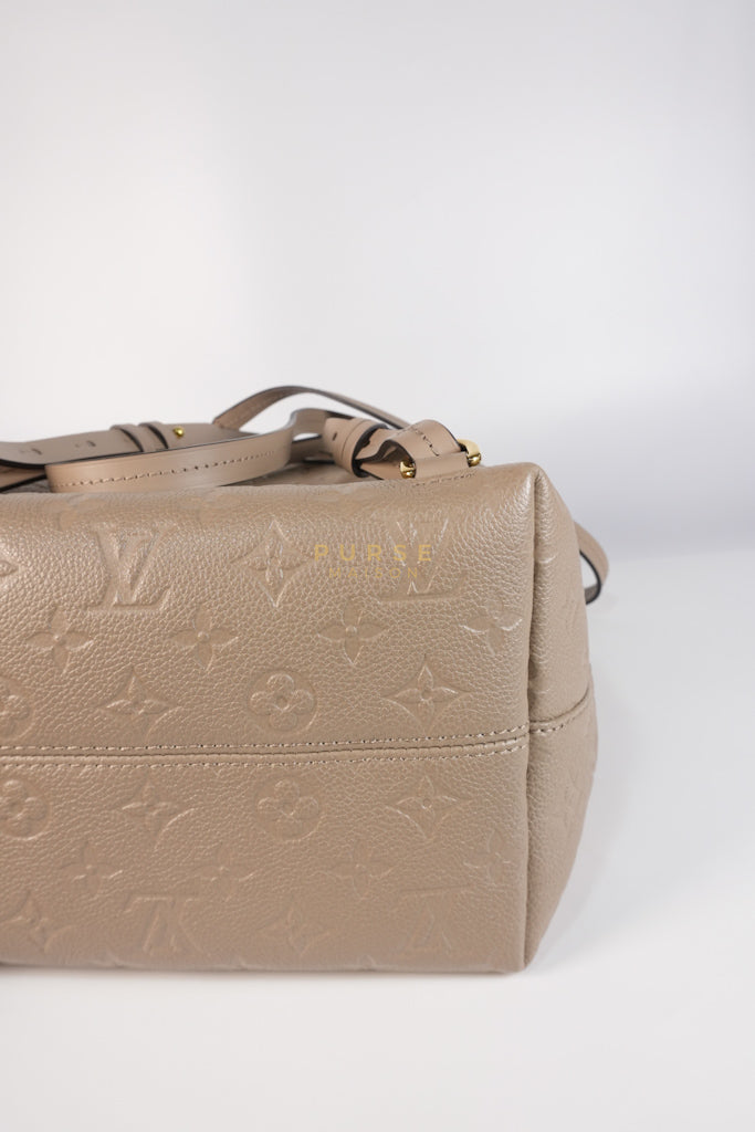 Montesouris Back Pack in Etoupe Monogram Empreinte Canvas & Gold Hardware Microchip | Purse Maison Luxury Bags Shop