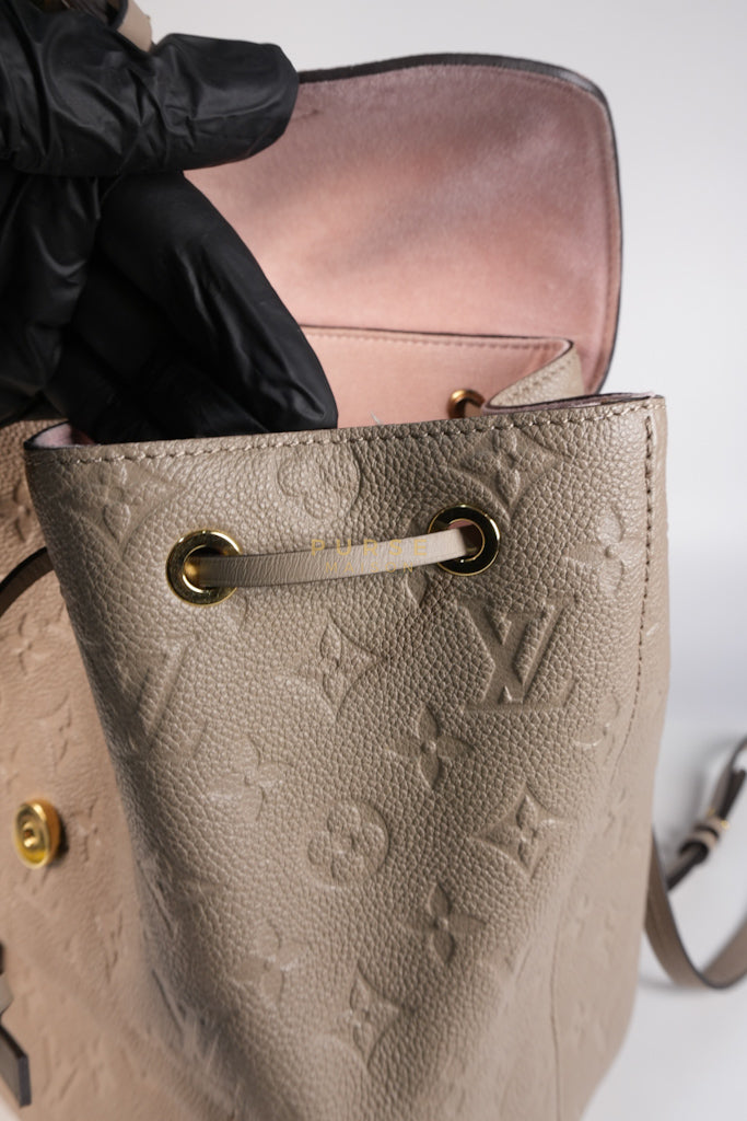 Montesouris Back Pack in Etoupe Monogram Empreinte Canvas & Gold Hardware Microchip | Purse Maison Luxury Bags Shop