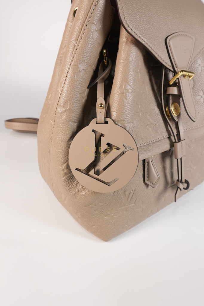 Montesouris Back Pack in Etoupe Monogram Empreinte Canvas & Gold Hardware Microchip | Purse Maison Luxury Bags Shop