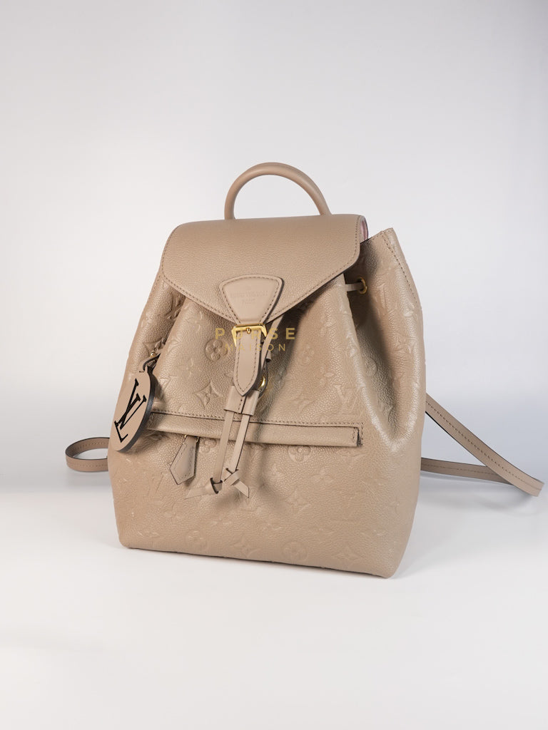 Montesouris Back Pack in Etoupe Monogram Empreinte Canvas & Gold Hardware Microchip | Purse Maison Luxury Bags Shop