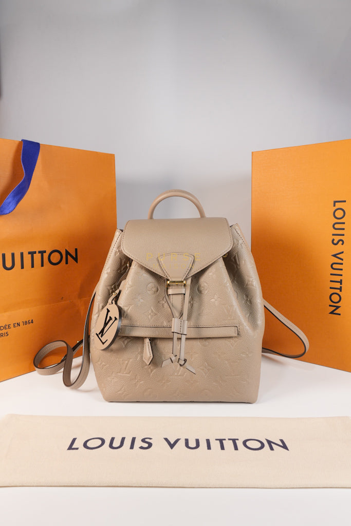 Montesouris Back Pack in Etoupe Monogram Empreinte Canvas & Gold Hardware Microchip | Purse Maison Luxury Bags Shop