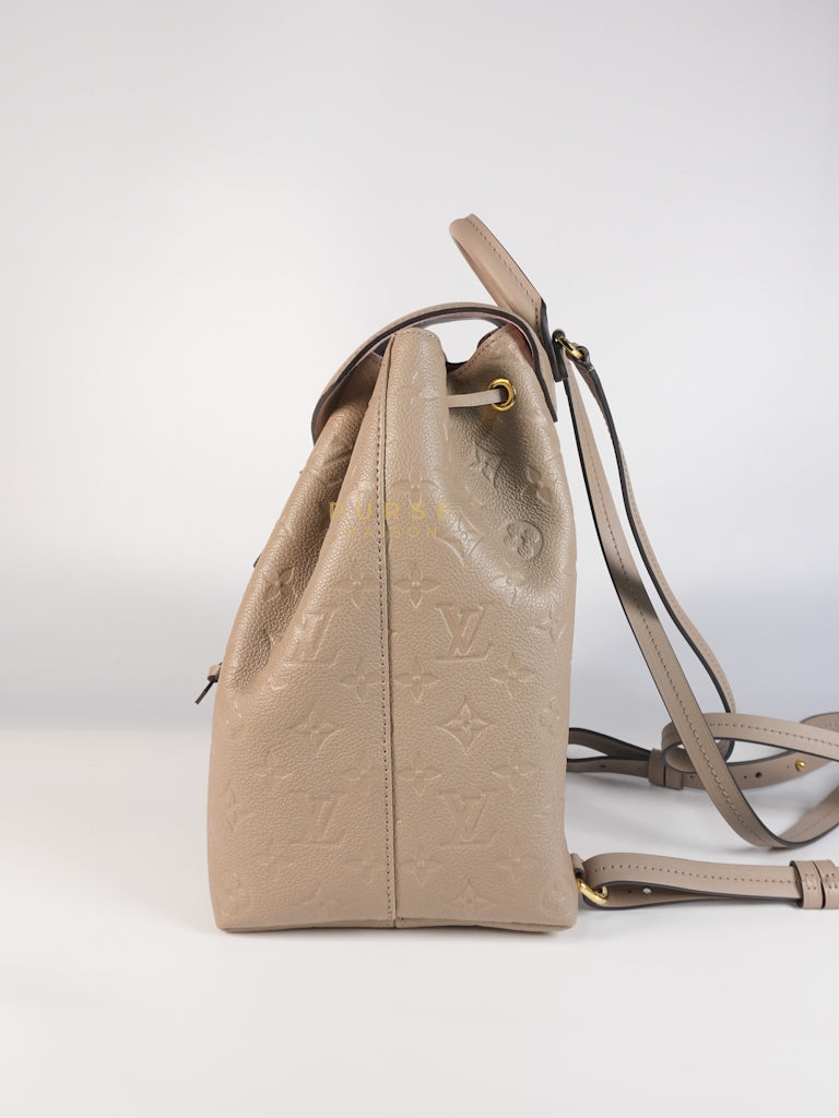 Montesouris Back Pack in Etoupe Monogram Empreinte Canvas & Gold Hardware Microchip | Purse Maison Luxury Bags Shop