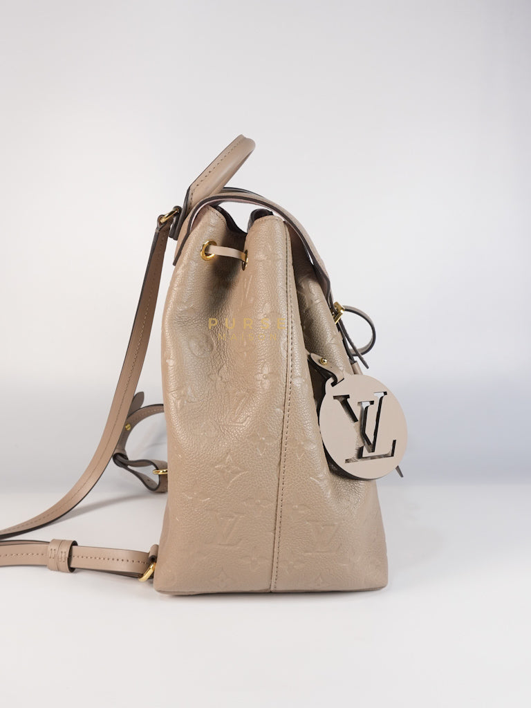 Montesouris Back Pack in Etoupe Monogram Empreinte Canvas & Gold Hardware Microchip | Purse Maison Luxury Bags Shop