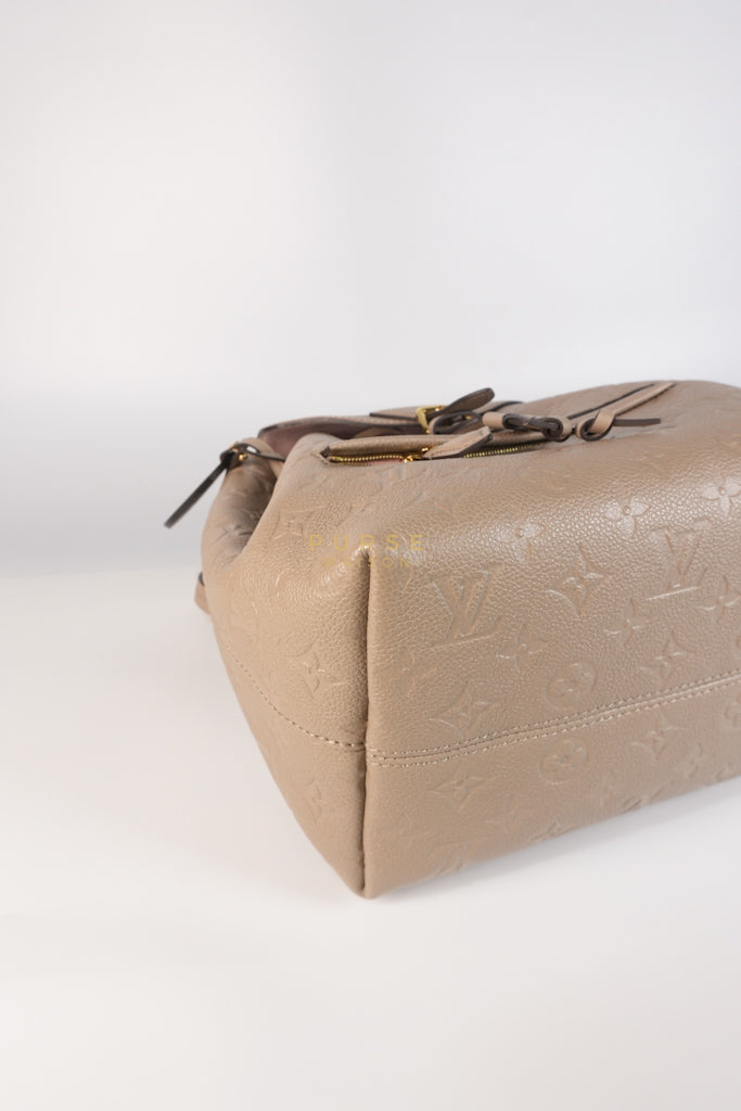 Montesouris Back Pack in Etoupe Monogram Empreinte Canvas & Gold Hardware Microchip | Purse Maison Luxury Bags Shop