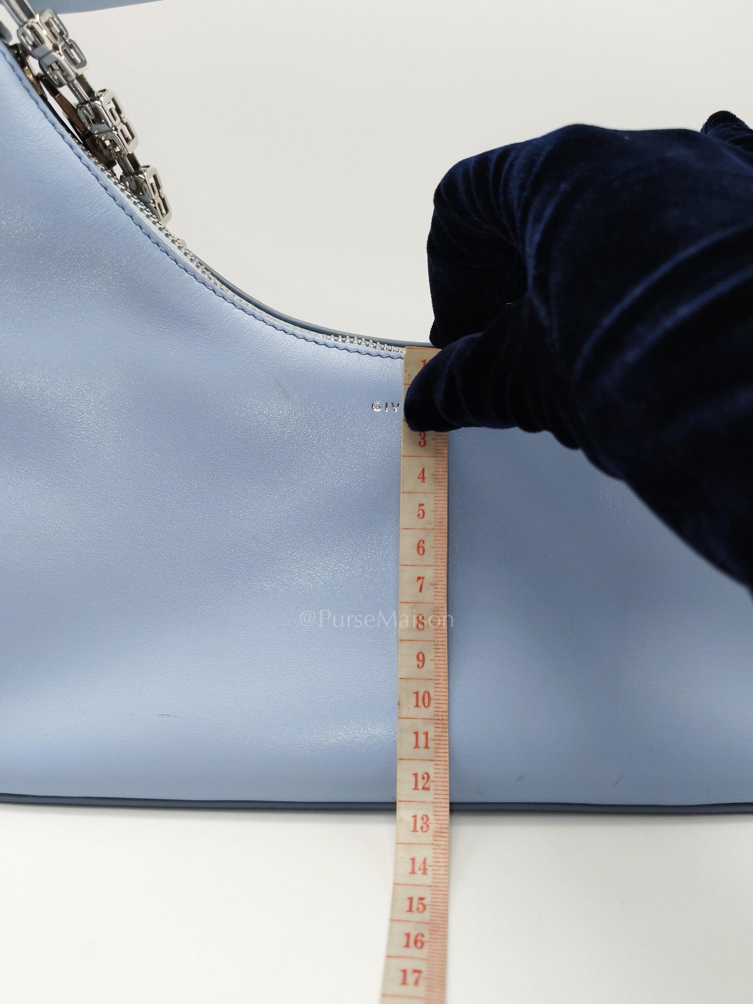 Moon Cut Out Shoulder Bag Small in Baby Blue Smooth Calfskin Leather & Silver Hardware | Purse Maison Luxury Bags Shop