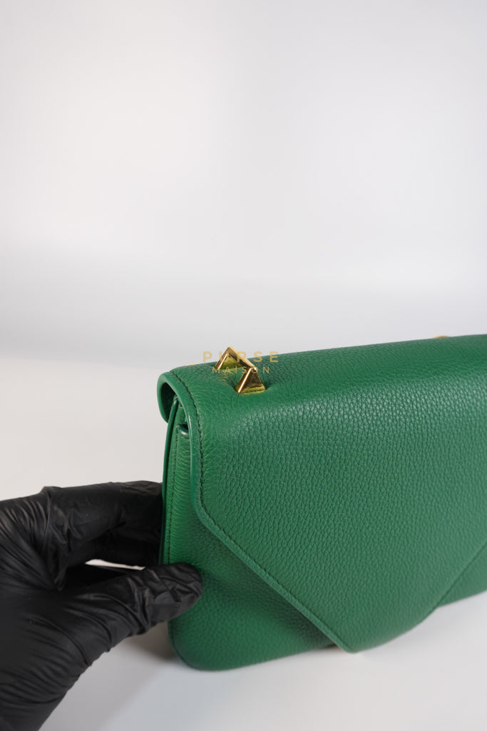 Mount Envelope Small Green in Grained Calfskin Leather Bag | Purse Maison Luxury Bags Shop
