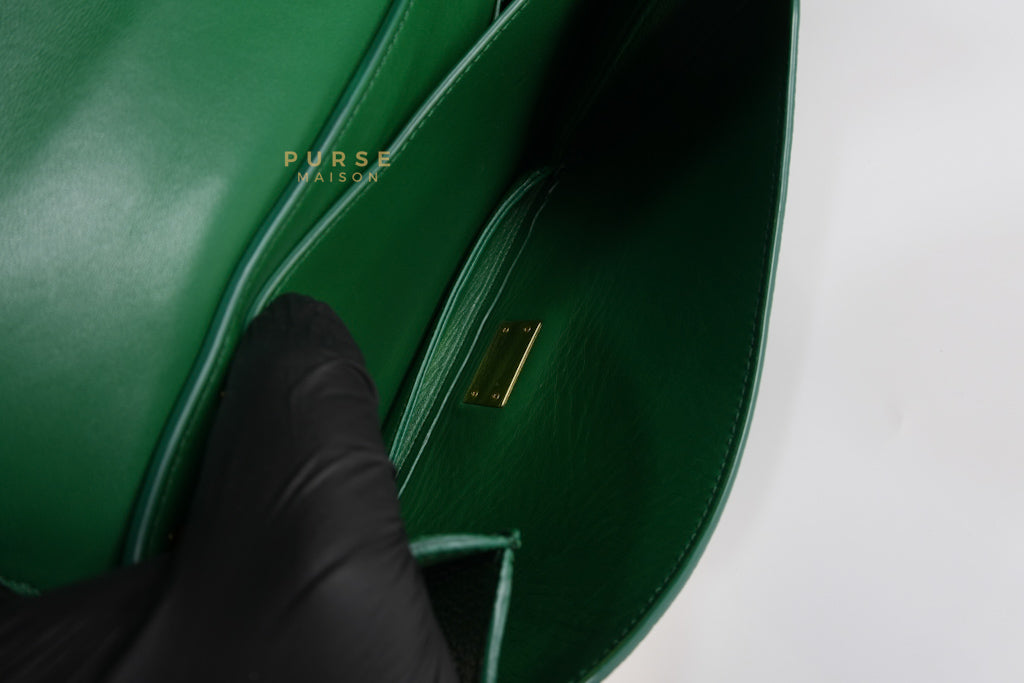 Mount Envelope Small Green in Grained Calfskin Leather Bag | Purse Maison Luxury Bags Shop