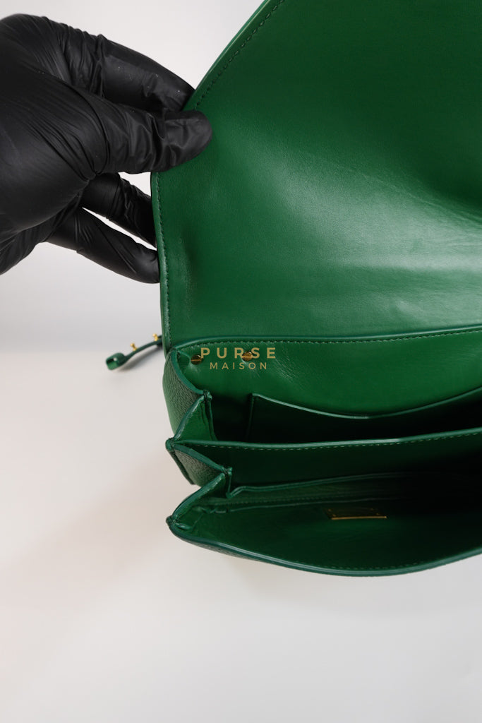 Mount Envelope Small Green in Grained Calfskin Leather Bag | Purse Maison Luxury Bags Shop