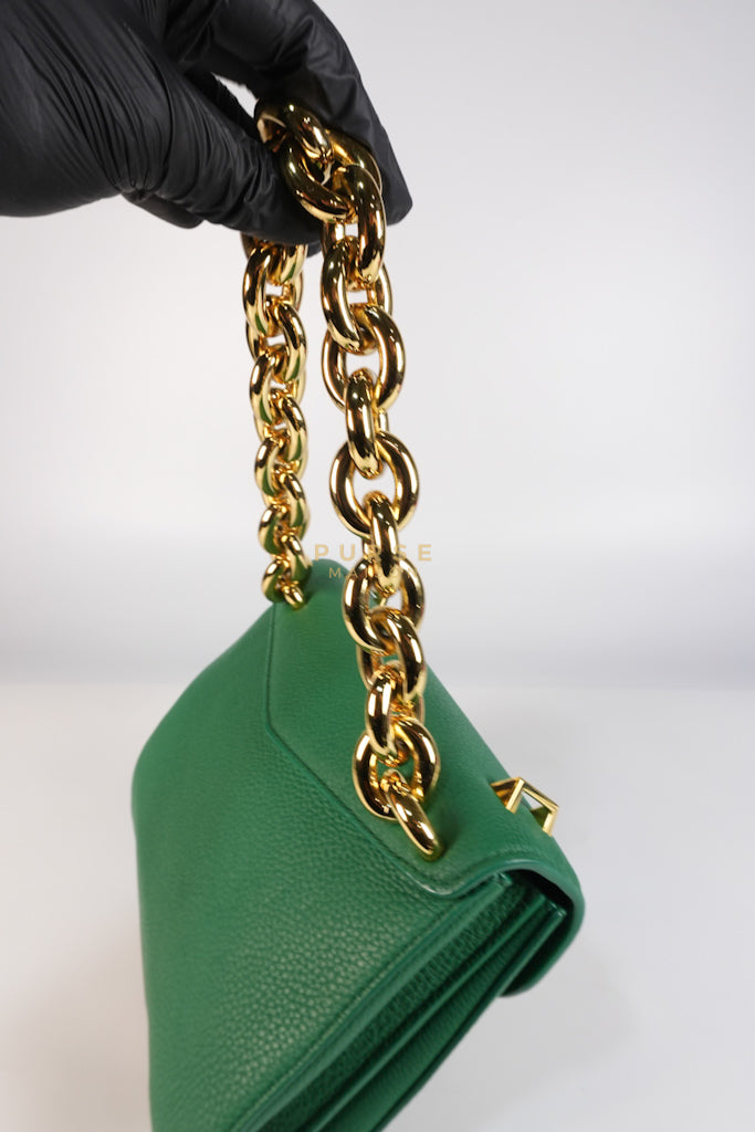 Mount Envelope Small Green in Grained Calfskin Leather Bag | Purse Maison Luxury Bags Shop