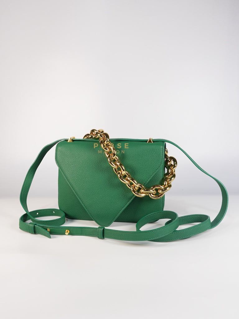 Mount Envelope Small Green in Grained Calfskin Leather Bag | Purse Maison Luxury Bags Shop