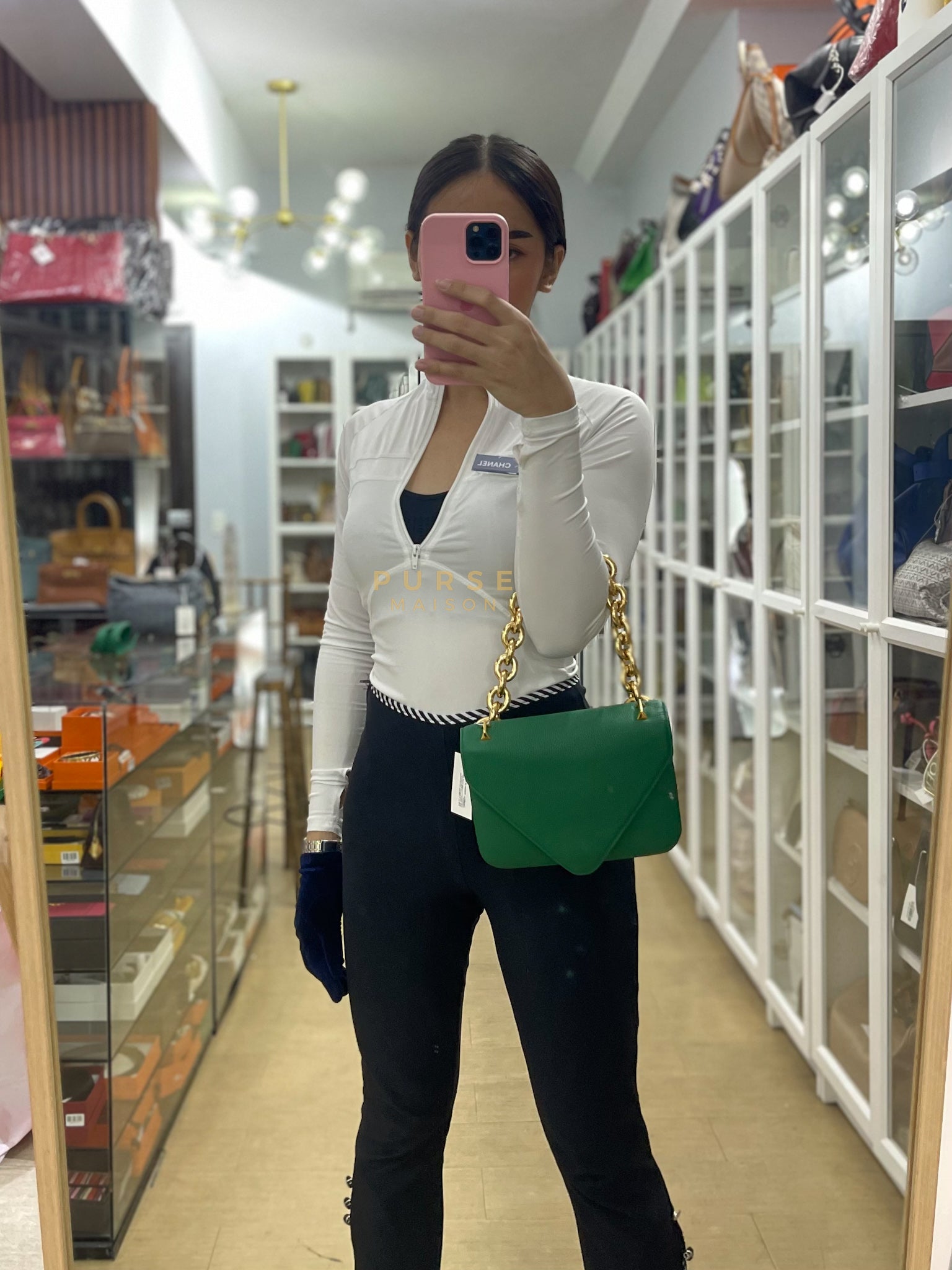 Mount Envelope Small Green in Grained Calfskin Leather Bag | Purse Maison Luxury Bags Shop