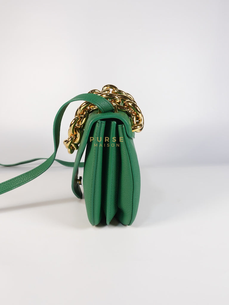 Mount Envelope Small Green in Grained Calfskin Leather Bag | Purse Maison Luxury Bags Shop