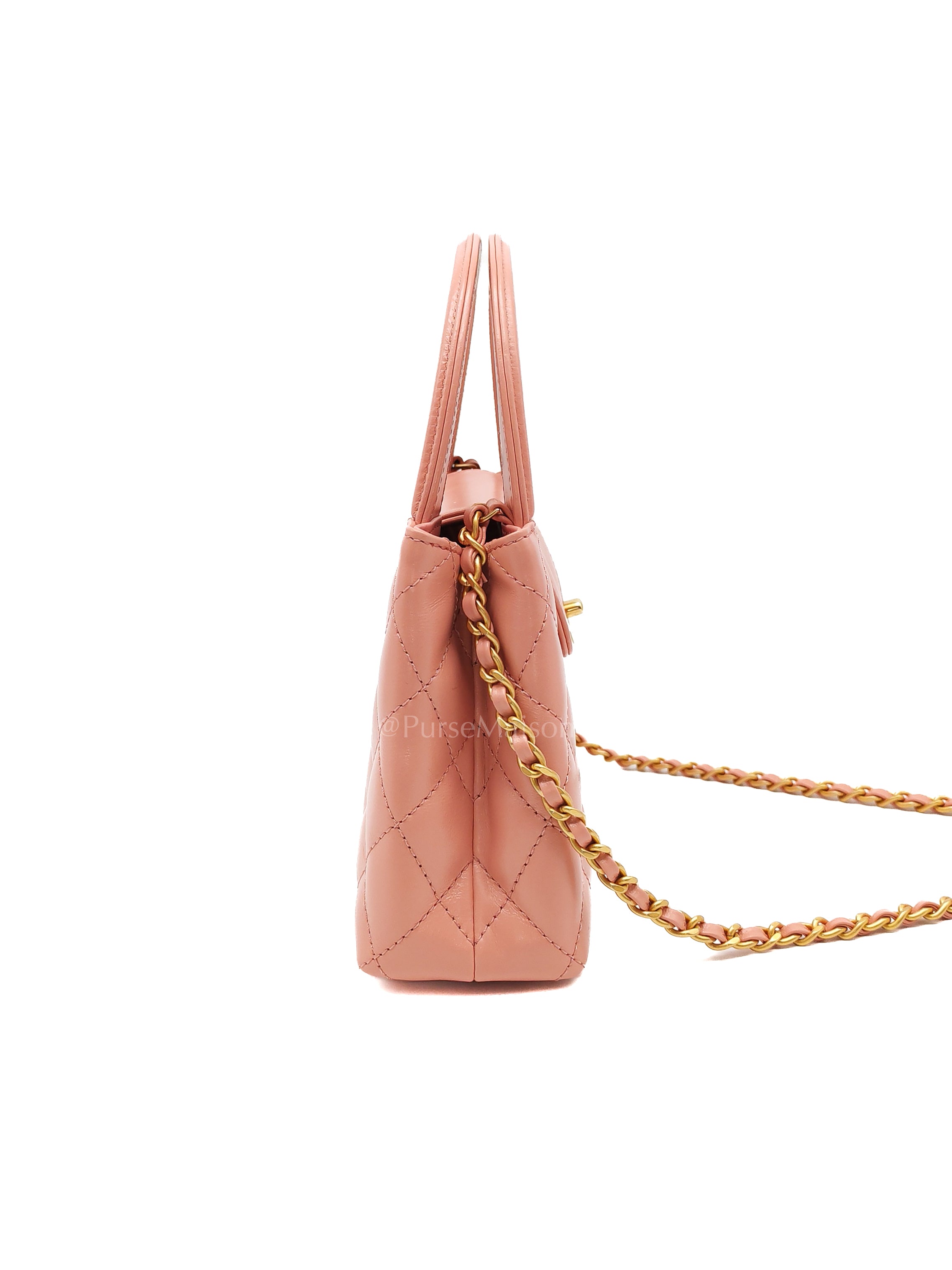 CC Kelly Small in Pink Shiny Calfskin Leather and Aged Gold Hardware (Microchip)