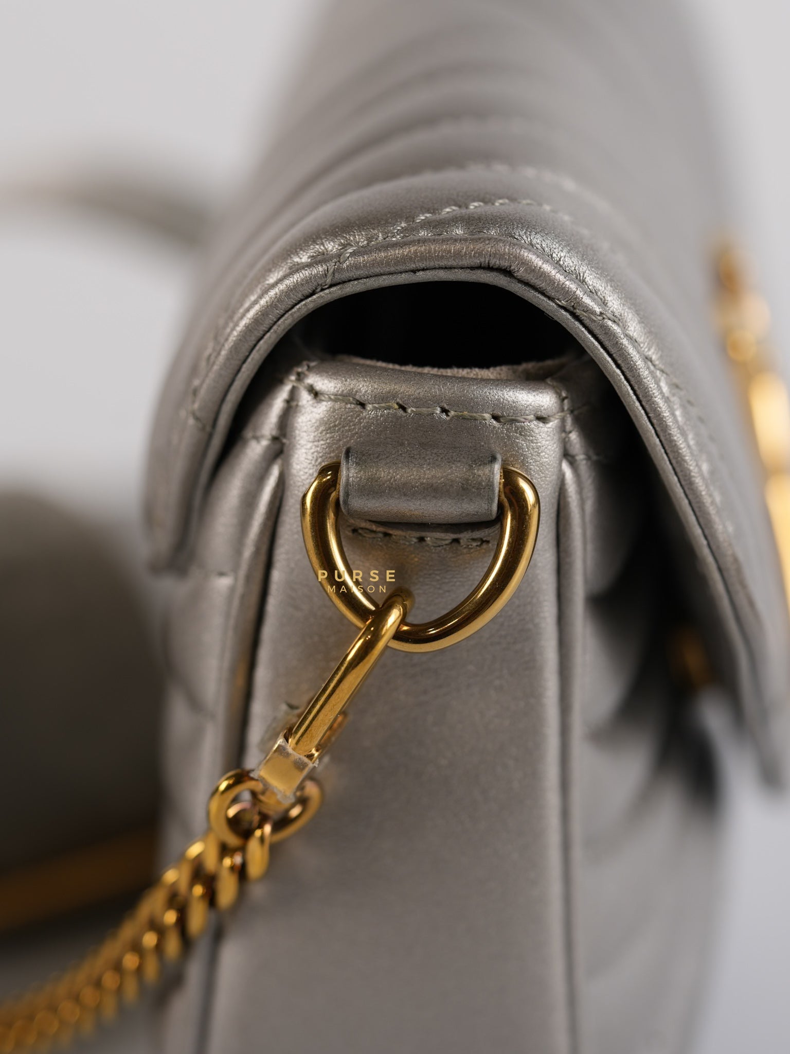 Multi Pochette New Wave Silvery Leather Gold Hardware(Microchip) | Purse Maison Luxury Bags Shop