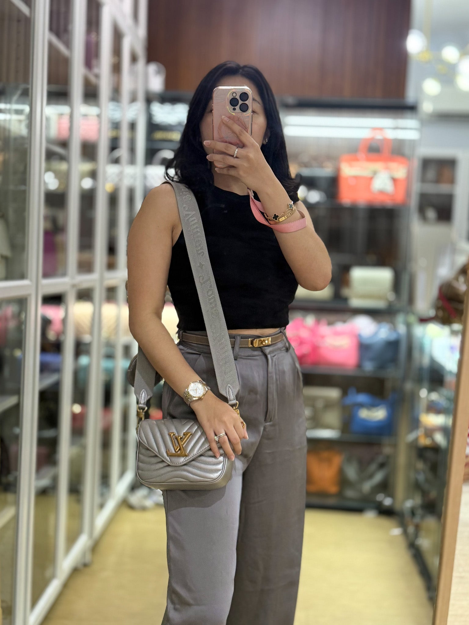 Multi Pochette New Wave Silvery Leather Gold Hardware(Microchip) | Purse Maison Luxury Bags Shop