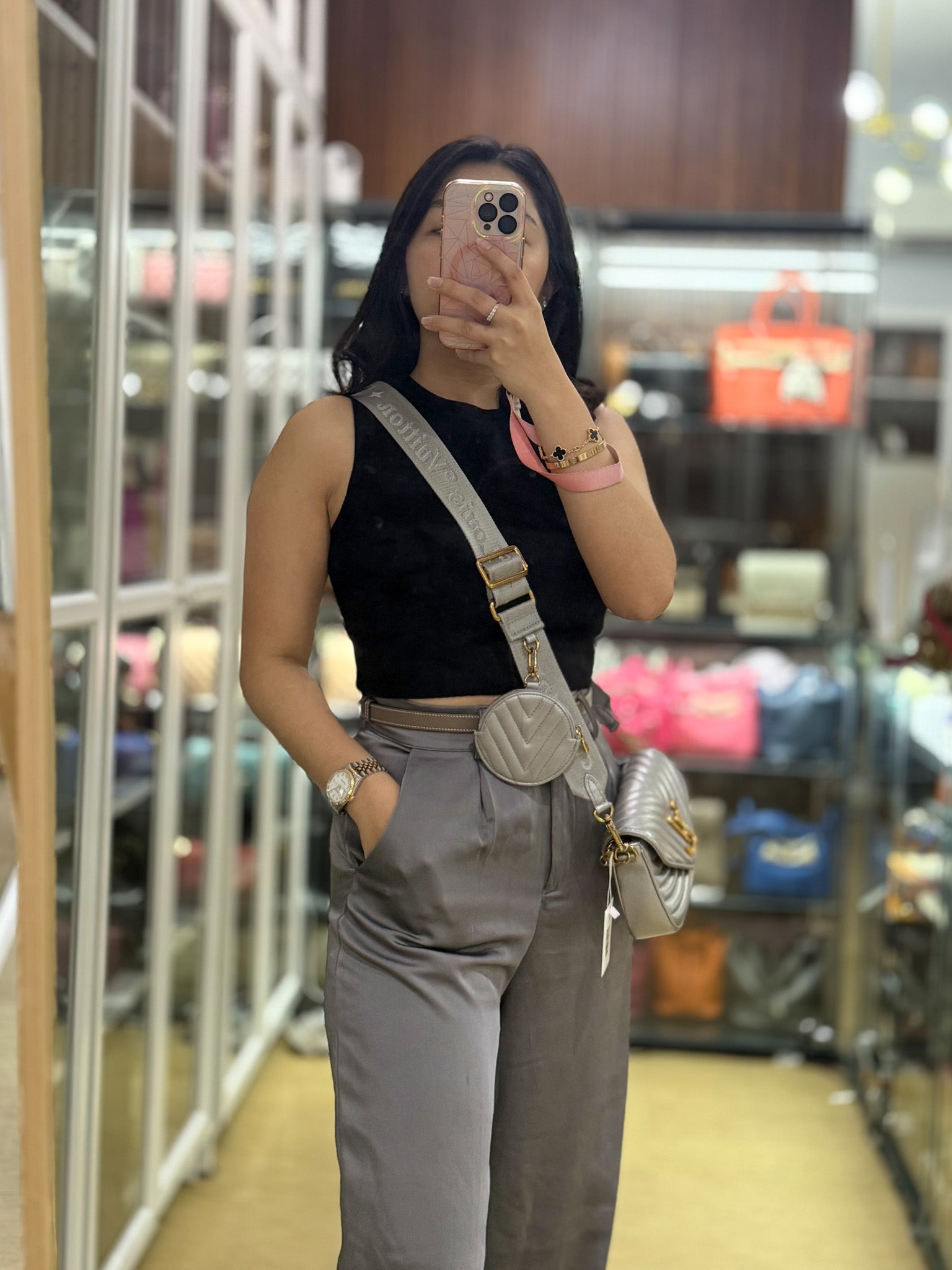 Multi Pochette New Wave Silvery Leather Gold Hardware(Microchip) | Purse Maison Luxury Bags Shop