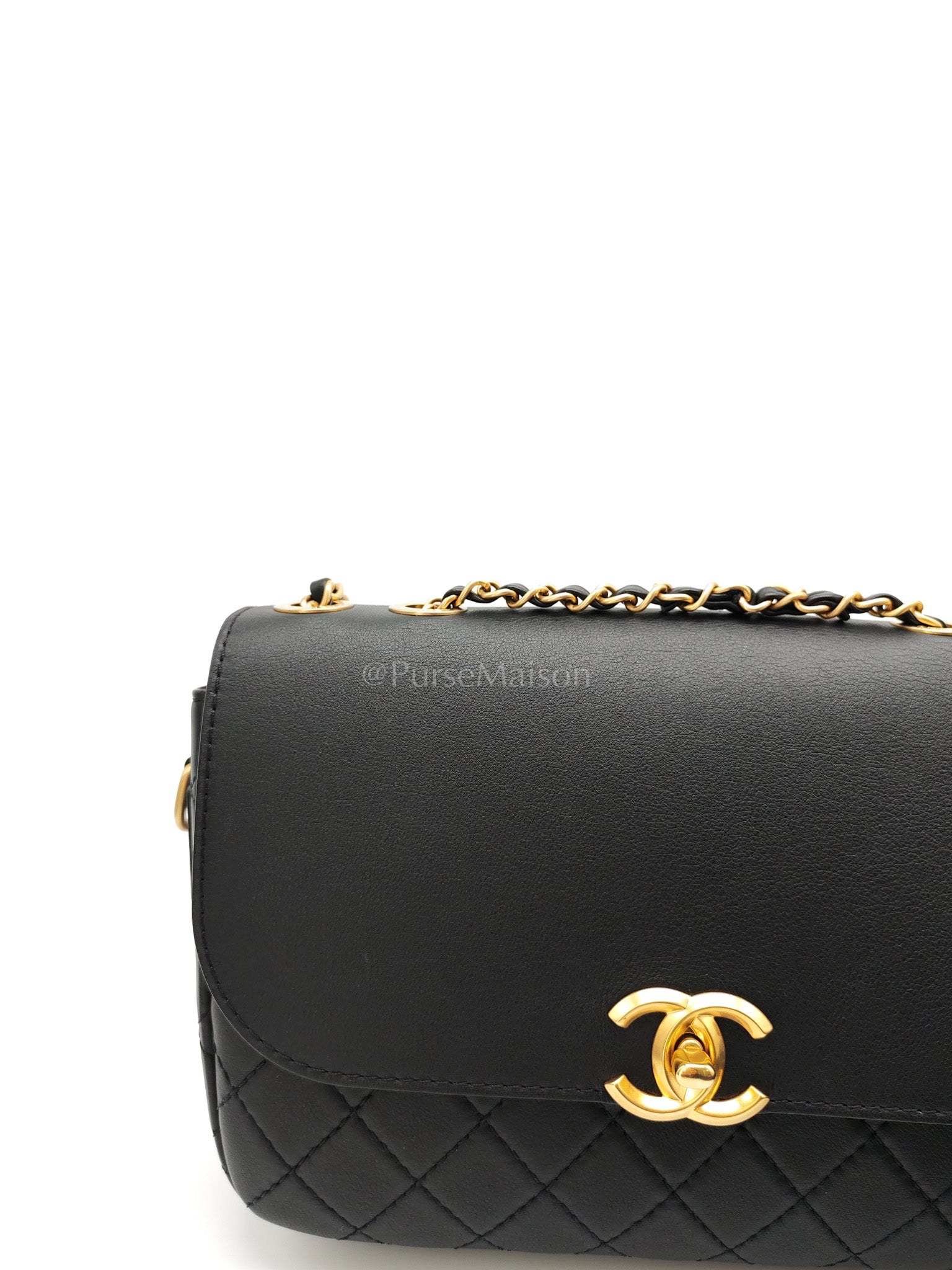 Multi-Pouching Flap Bag with Coin Purse in Black Calfskin Leather and Aged Gold Hardware Series 28 | Purse Maison Luxury Bags Shop