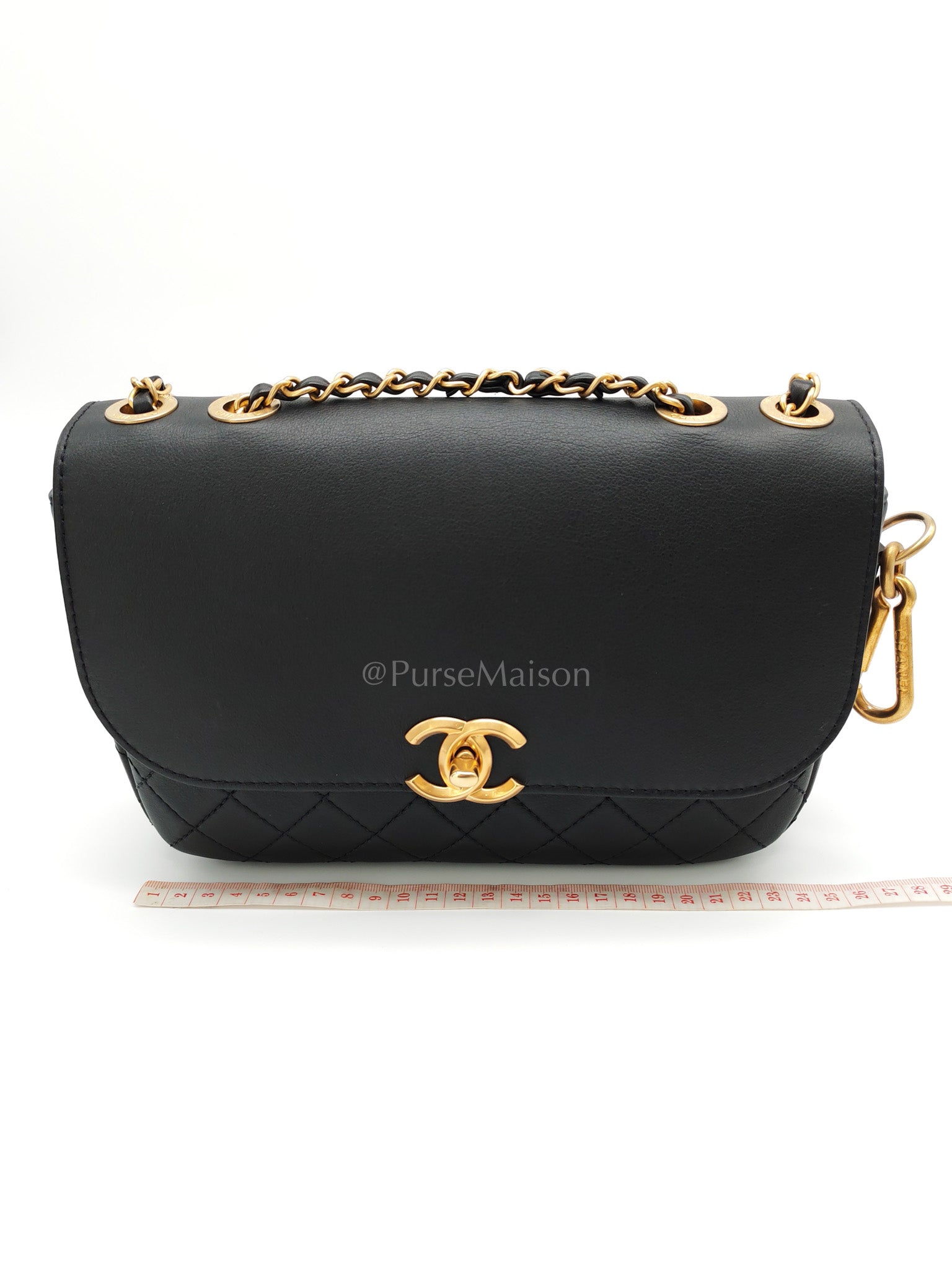 Multi-Pouching Flap Bag with Coin Purse in Black Calfskin Leather and Aged Gold Hardware Series 28 | Purse Maison Luxury Bags Shop