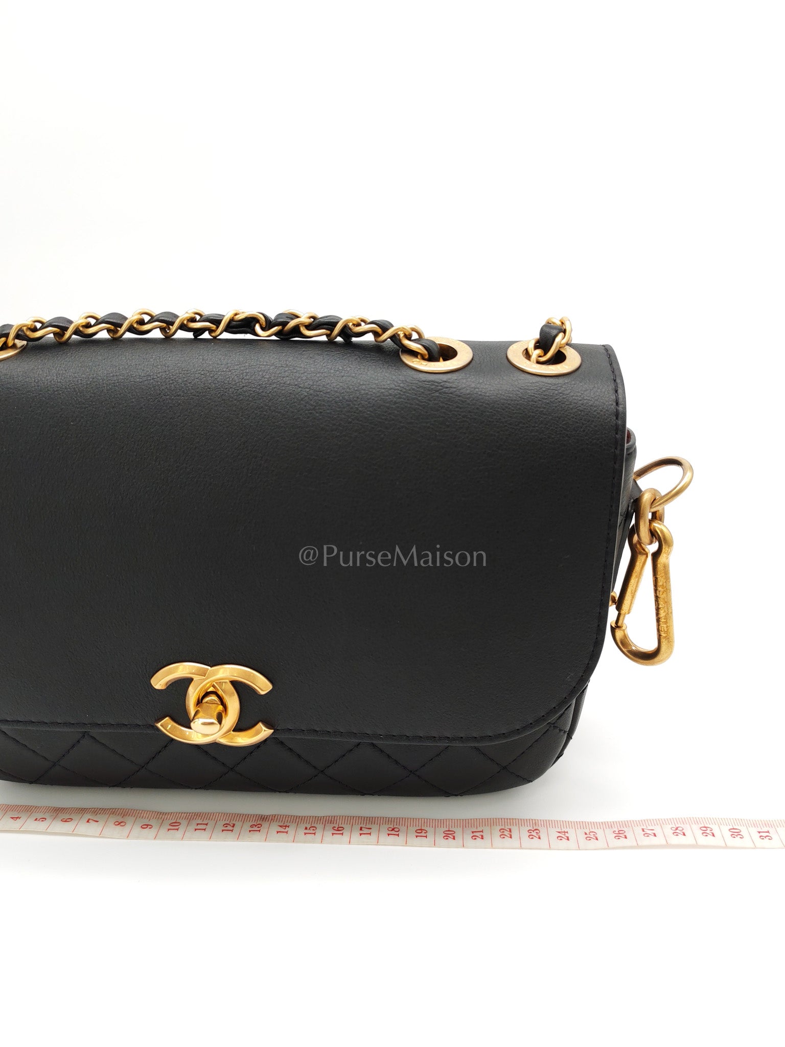 Multi-Pouching Flap Bag with Coin Purse in Black Calfskin Leather and Aged Gold Hardware Series 28 | Purse Maison Luxury Bags Shop