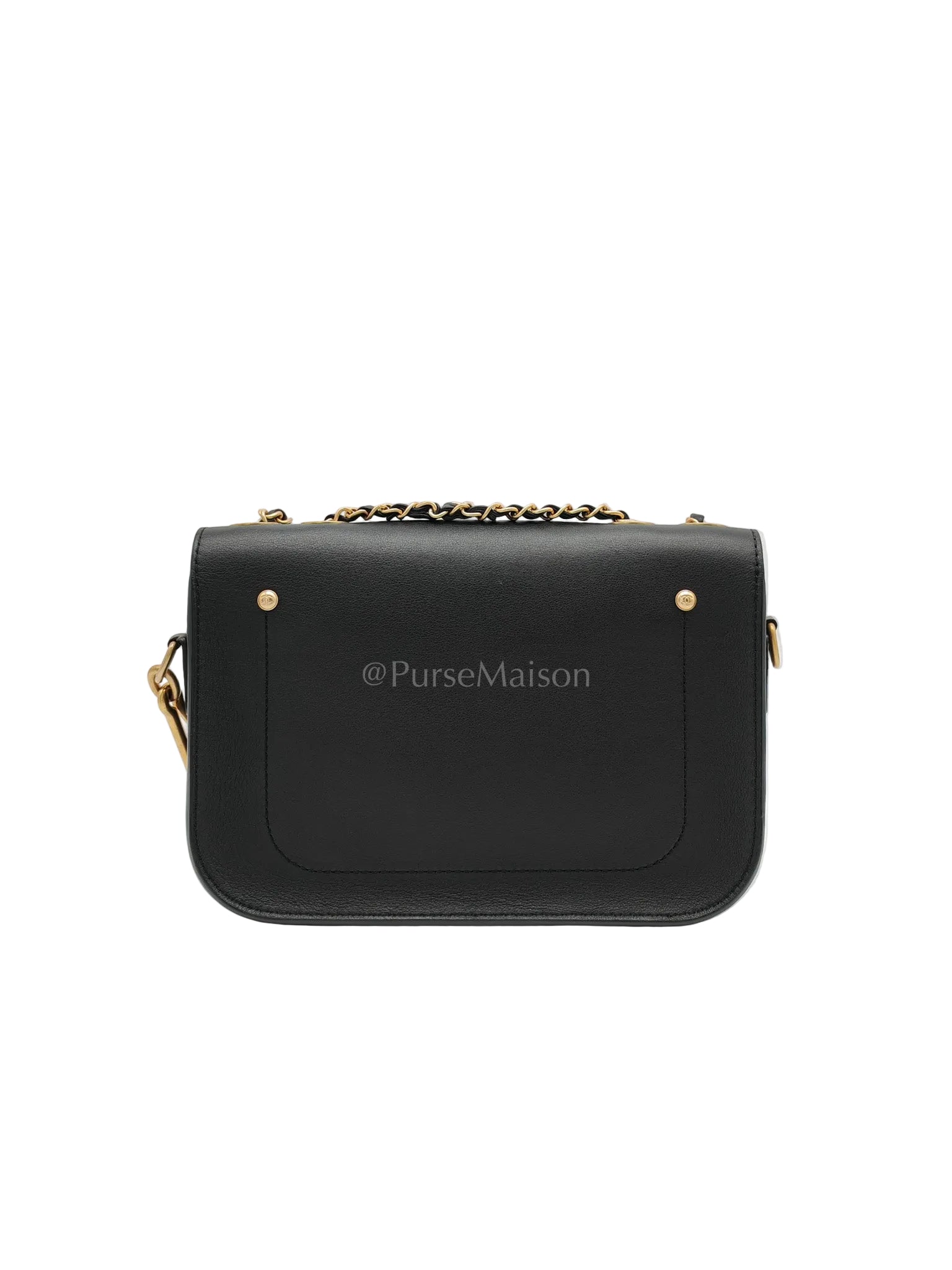 Multi-Pouching Flap Bag with Coin Purse in Black Calfskin Leather and Aged Gold Hardware Series 28 | Purse Maison Luxury Bags Shop