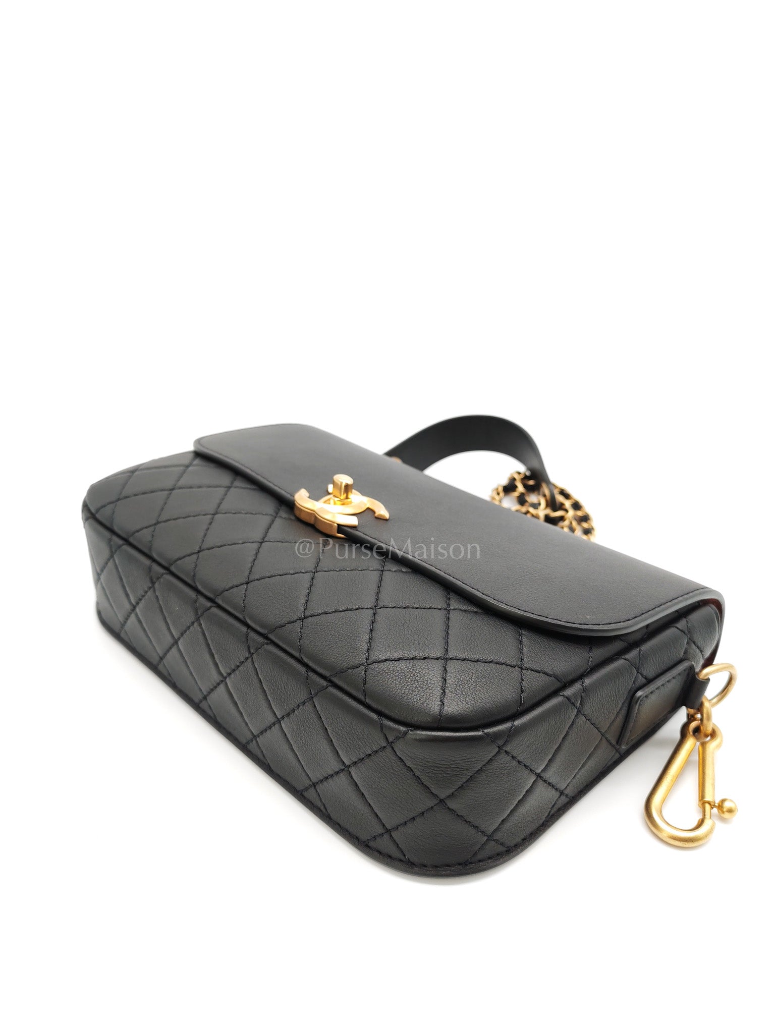 Multi-Pouching Flap Bag with Coin Purse in Black Calfskin Leather and Aged Gold Hardware Series 28 | Purse Maison Luxury Bags Shop