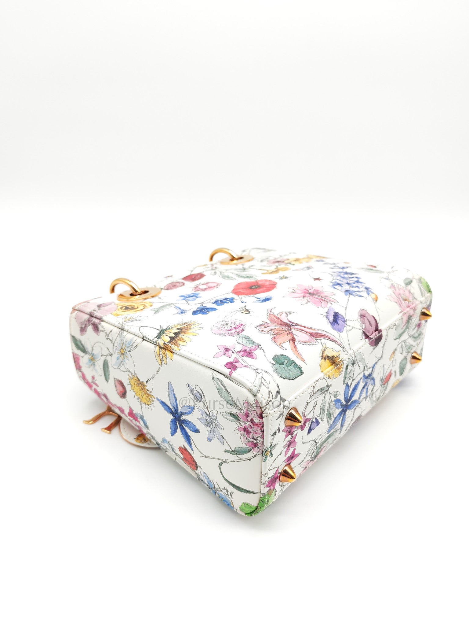 My ABCDior Lady Dior Small in White Florigelio Multicolor Calfskin Printed Rose Gold Hardware | Purse Maison Luxury Bags Shop