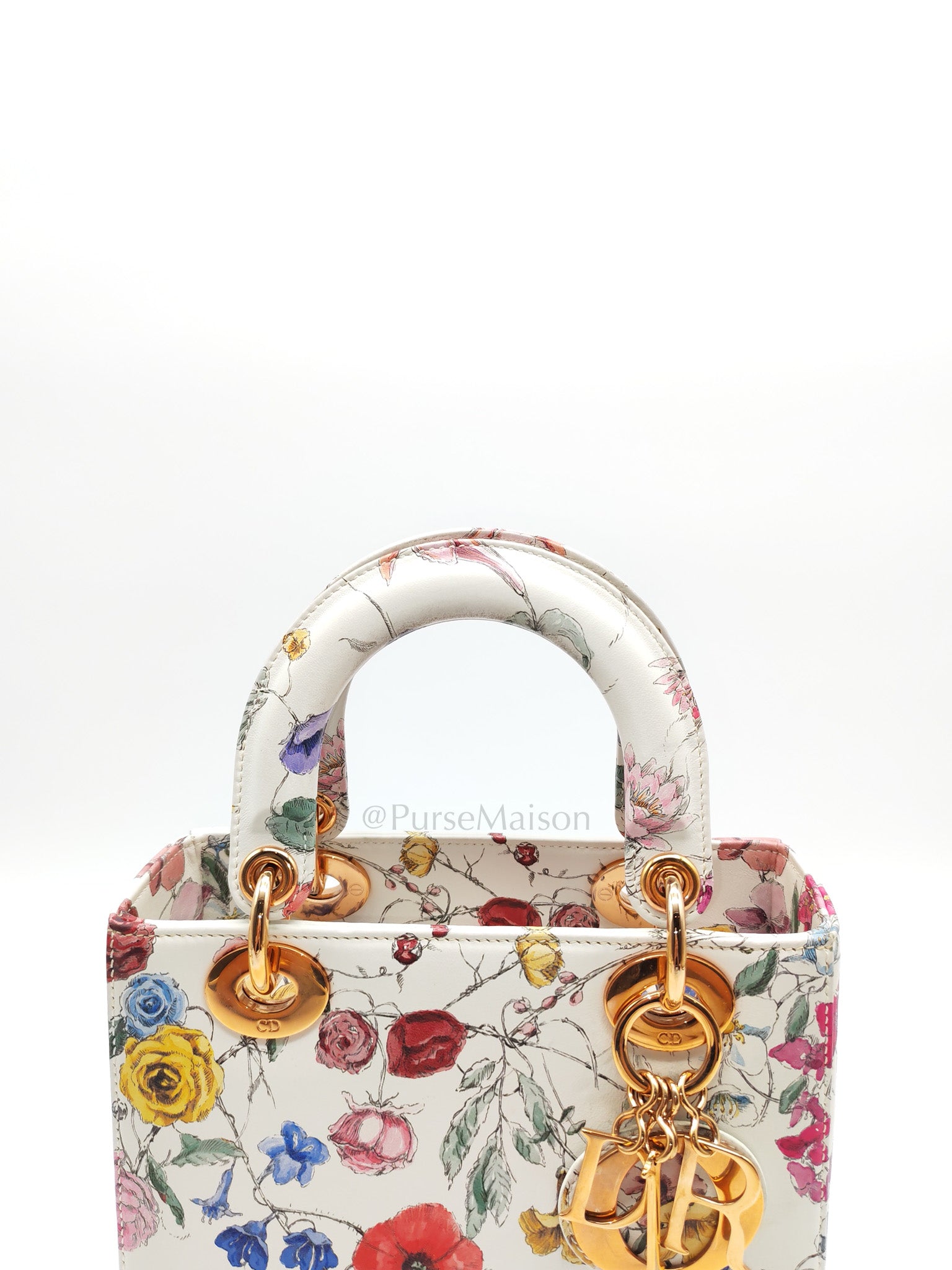 My ABCDior Lady Dior Small in White Florigelio Multicolor Calfskin Printed Rose Gold Hardware | Purse Maison Luxury Bags Shop