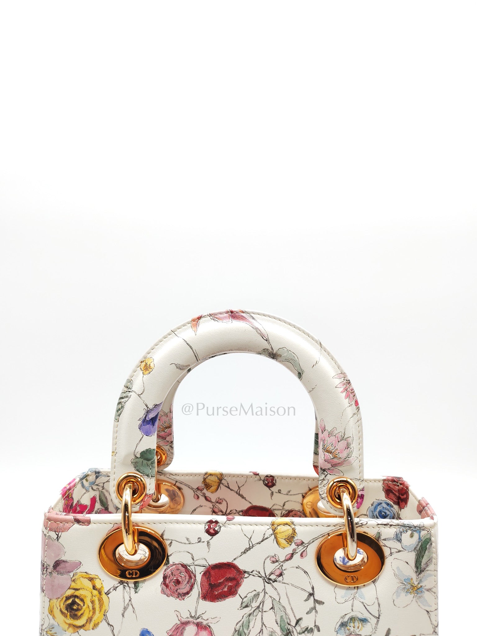 My ABCDior Lady Dior Small in White Florigelio Multicolor Calfskin Printed Rose Gold Hardware | Purse Maison Luxury Bags Shop