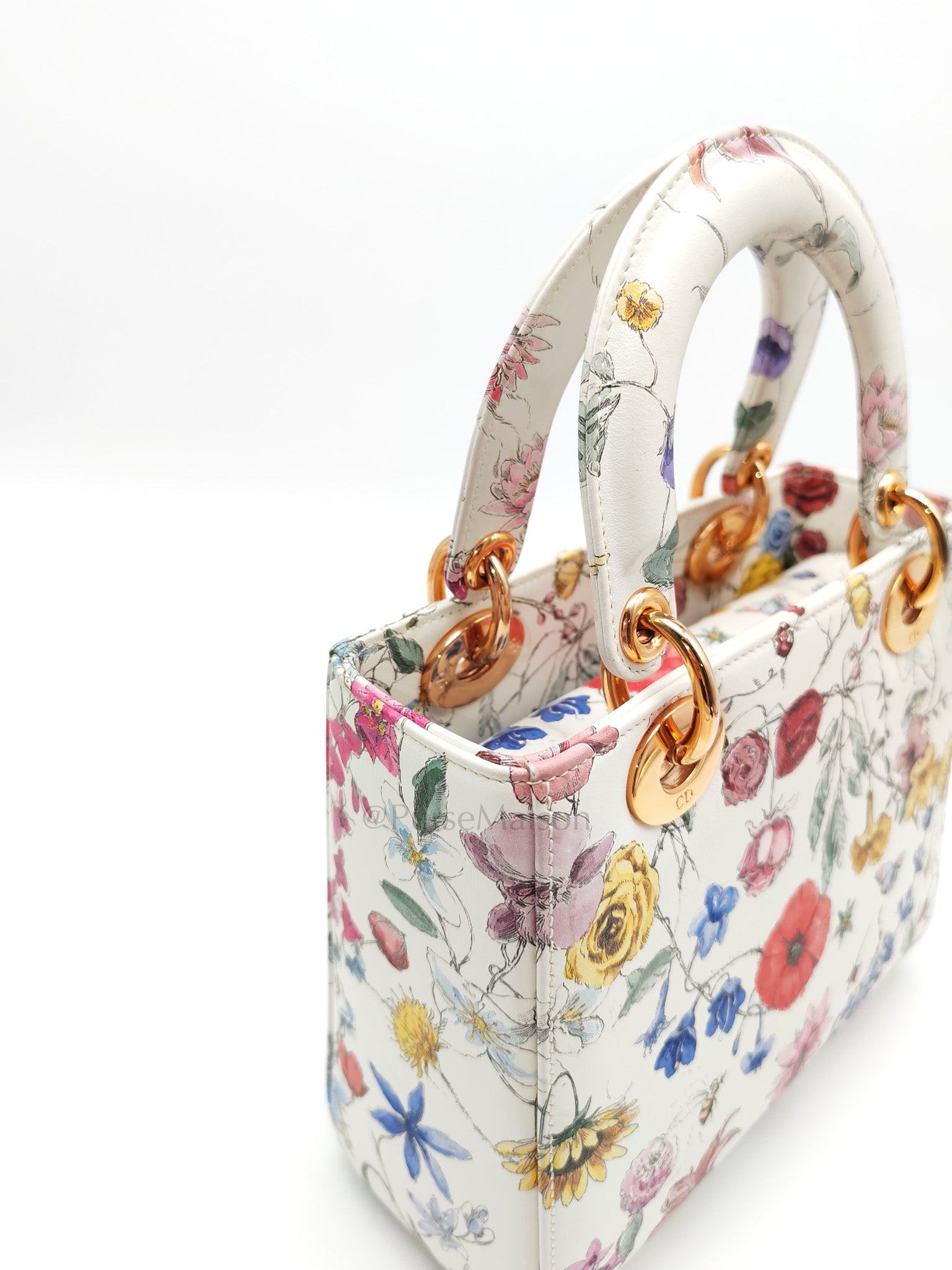 My ABCDior Lady Dior Small in White Florigelio Multicolor Calfskin Printed Rose Gold Hardware | Purse Maison Luxury Bags Shop