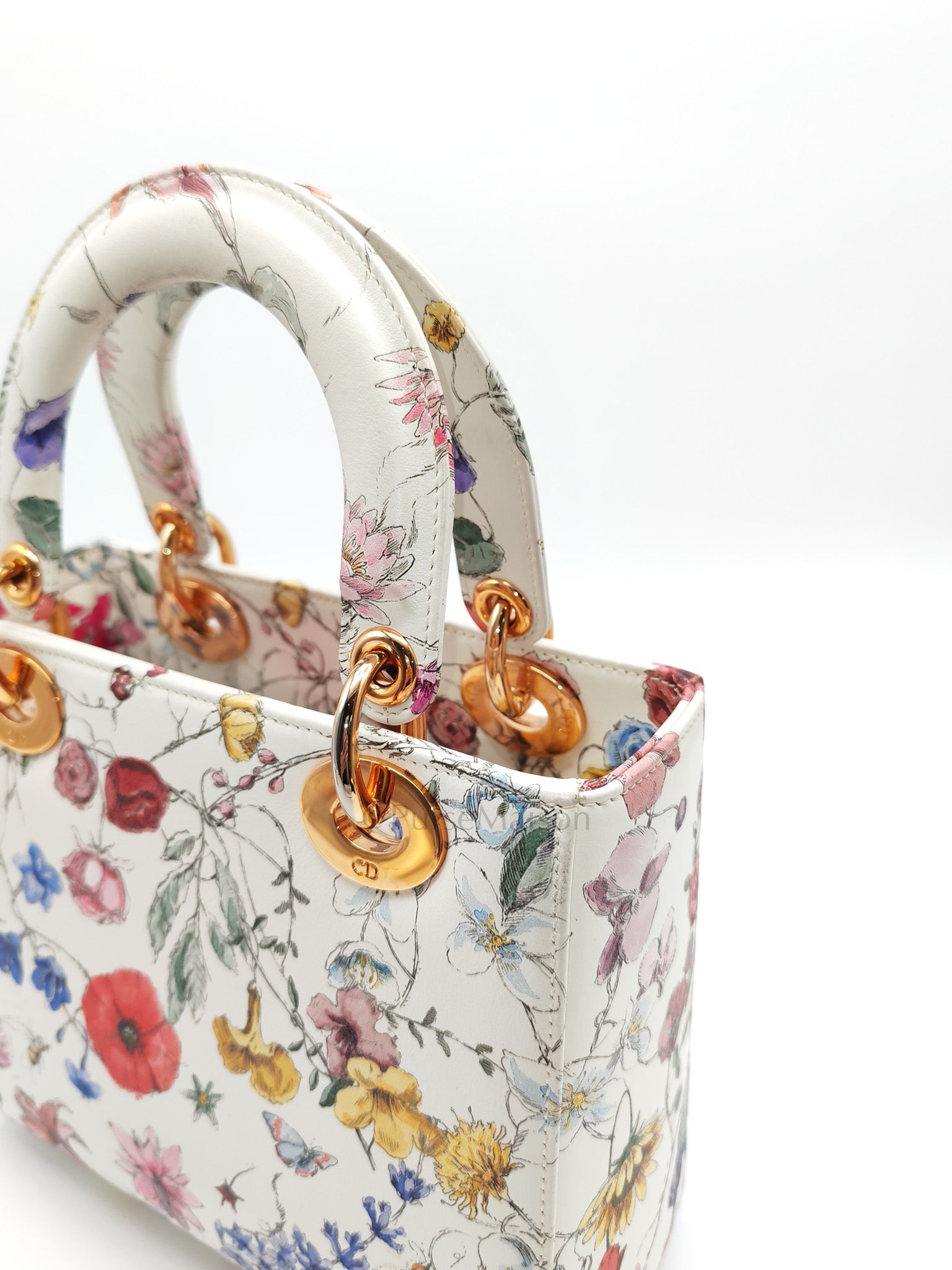 My ABCDior Lady Dior Small in White Florigelio Multicolor Calfskin Printed Rose Gold Hardware | Purse Maison Luxury Bags Shop