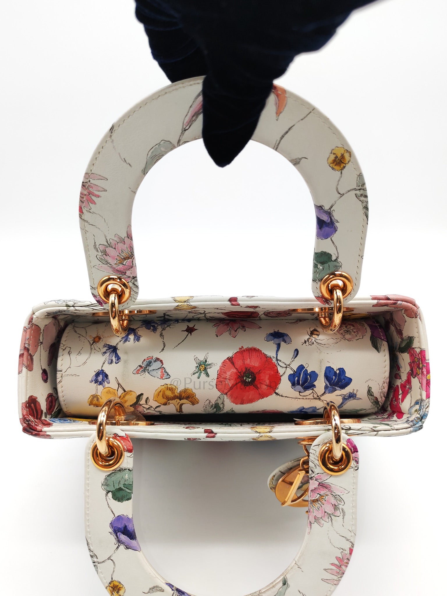 My ABCDior Lady Dior Small in White Florigelio Multicolor Calfskin Printed Rose Gold Hardware | Purse Maison Luxury Bags Shop