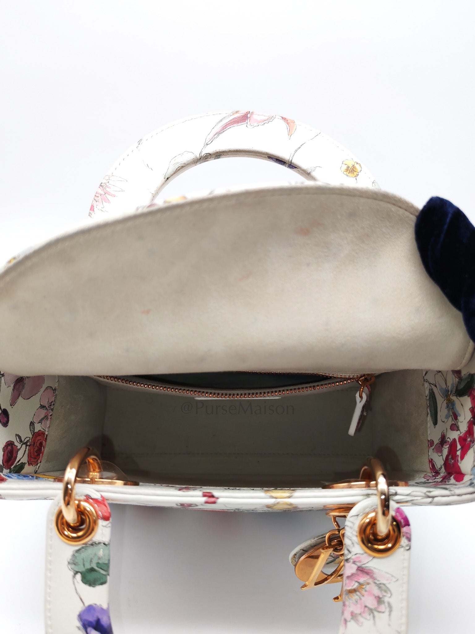My ABCDior Lady Dior Small in White Florigelio Multicolor Calfskin Printed Rose Gold Hardware | Purse Maison Luxury Bags Shop
