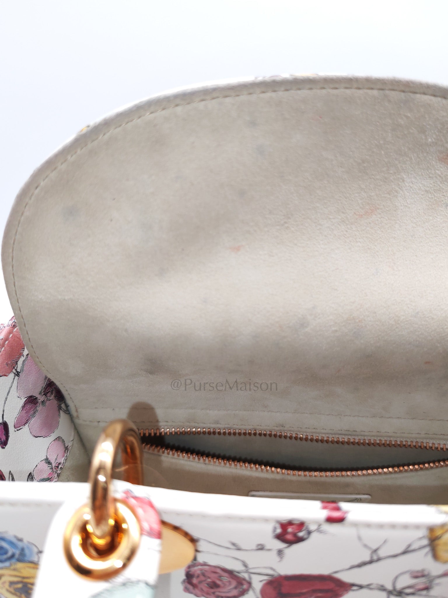 My ABCDior Lady Dior Small in White Florigelio Multicolor Calfskin Printed Rose Gold Hardware | Purse Maison Luxury Bags Shop