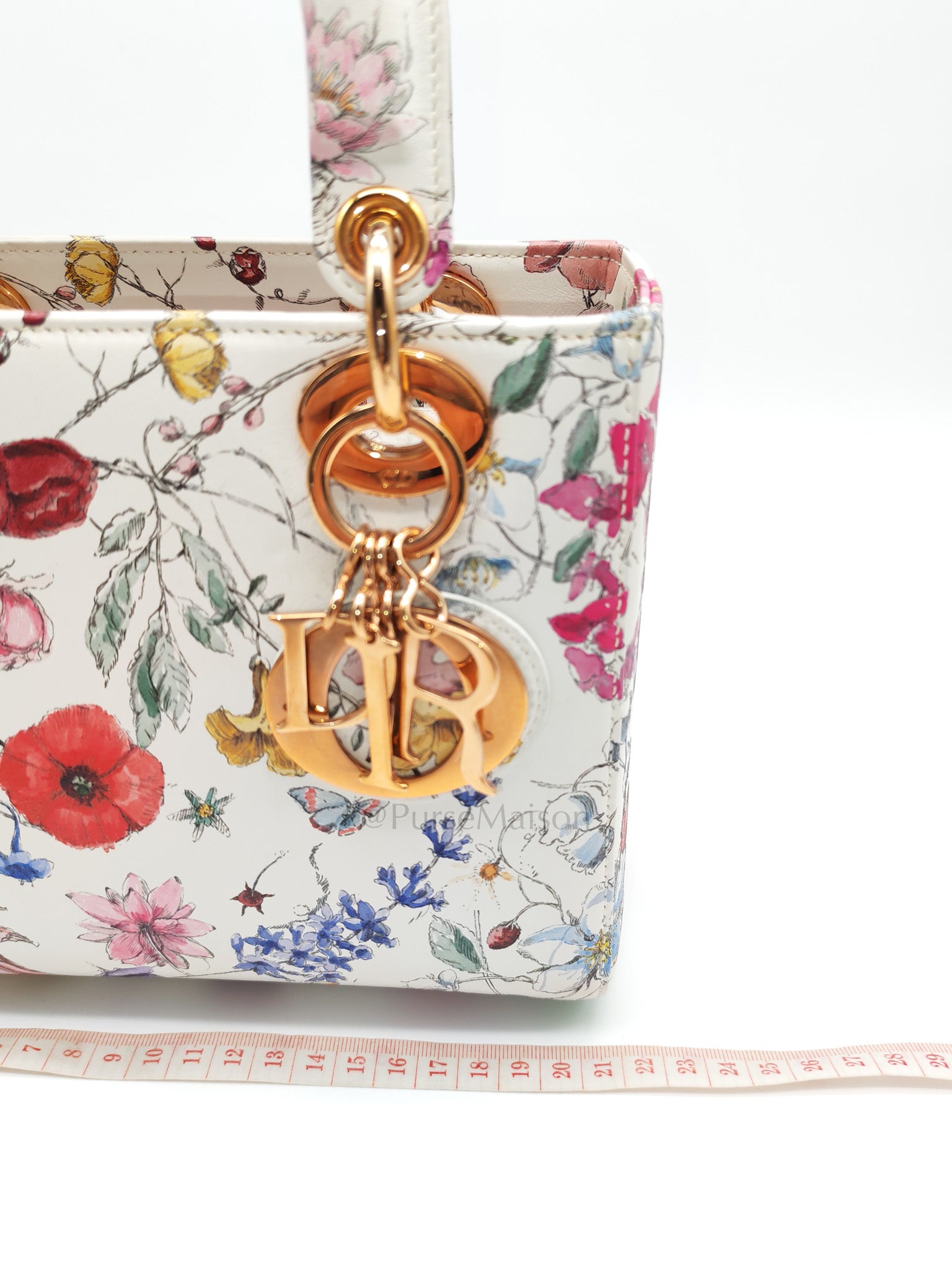 My ABCDior Lady Dior Small in White Florigelio Multicolor Calfskin Printed Rose Gold Hardware | Purse Maison Luxury Bags Shop