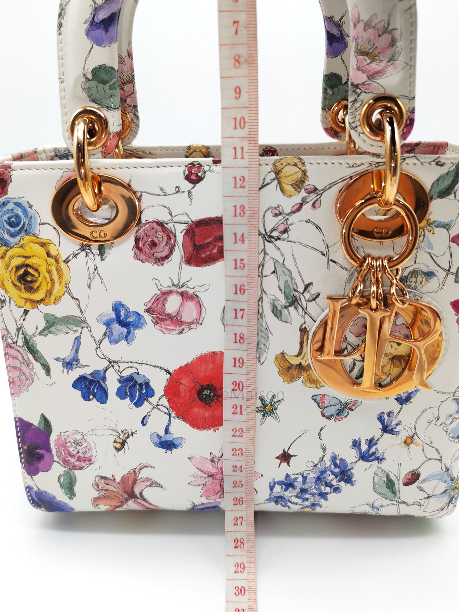 My ABCDior Lady Dior Small in White Florigelio Multicolor Calfskin Printed Rose Gold Hardware | Purse Maison Luxury Bags Shop