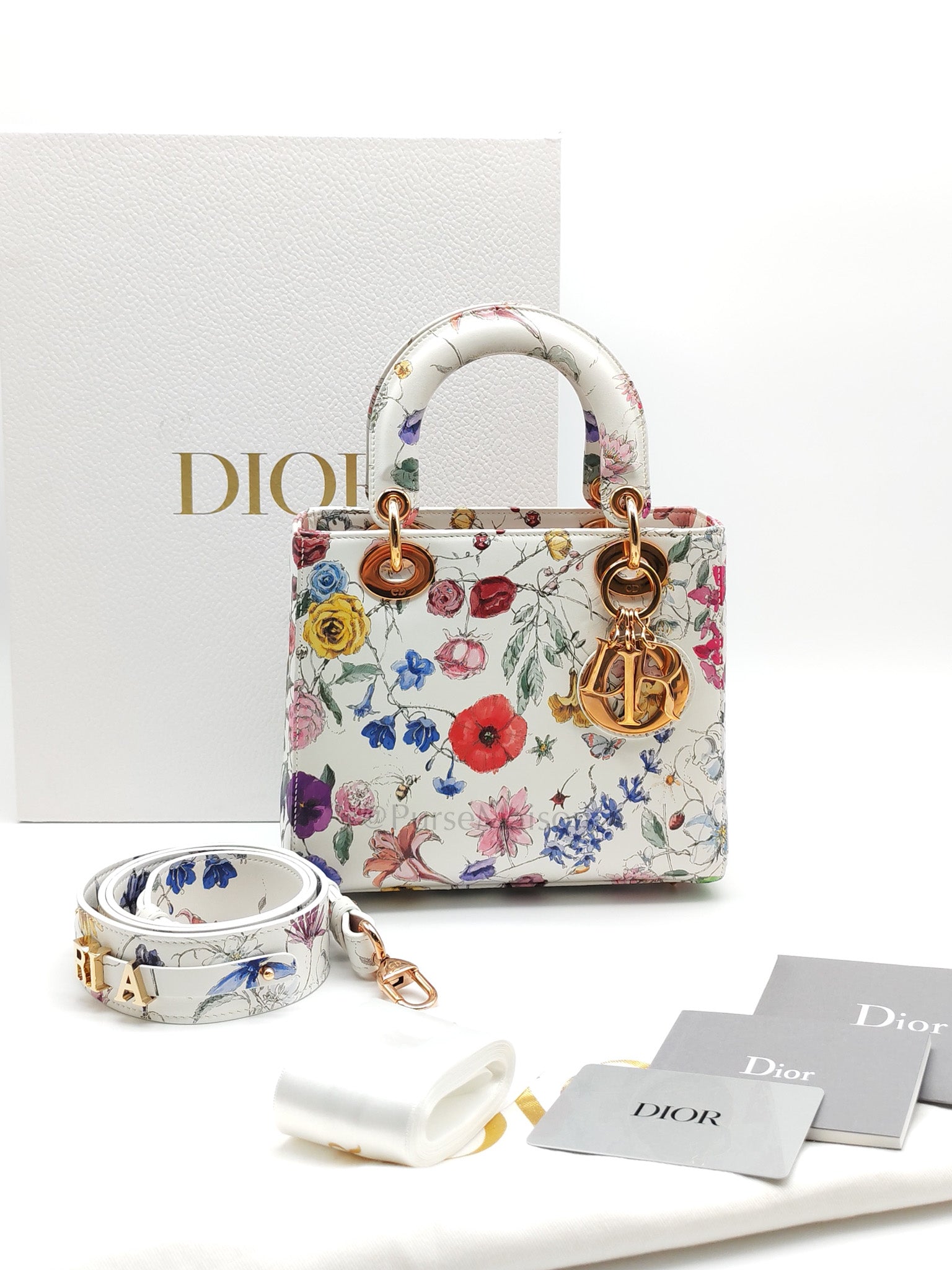 My ABCDior Lady Dior Small in White Florigelio Multicolor Calfskin Printed Rose Gold Hardware | Purse Maison Luxury Bags Shop