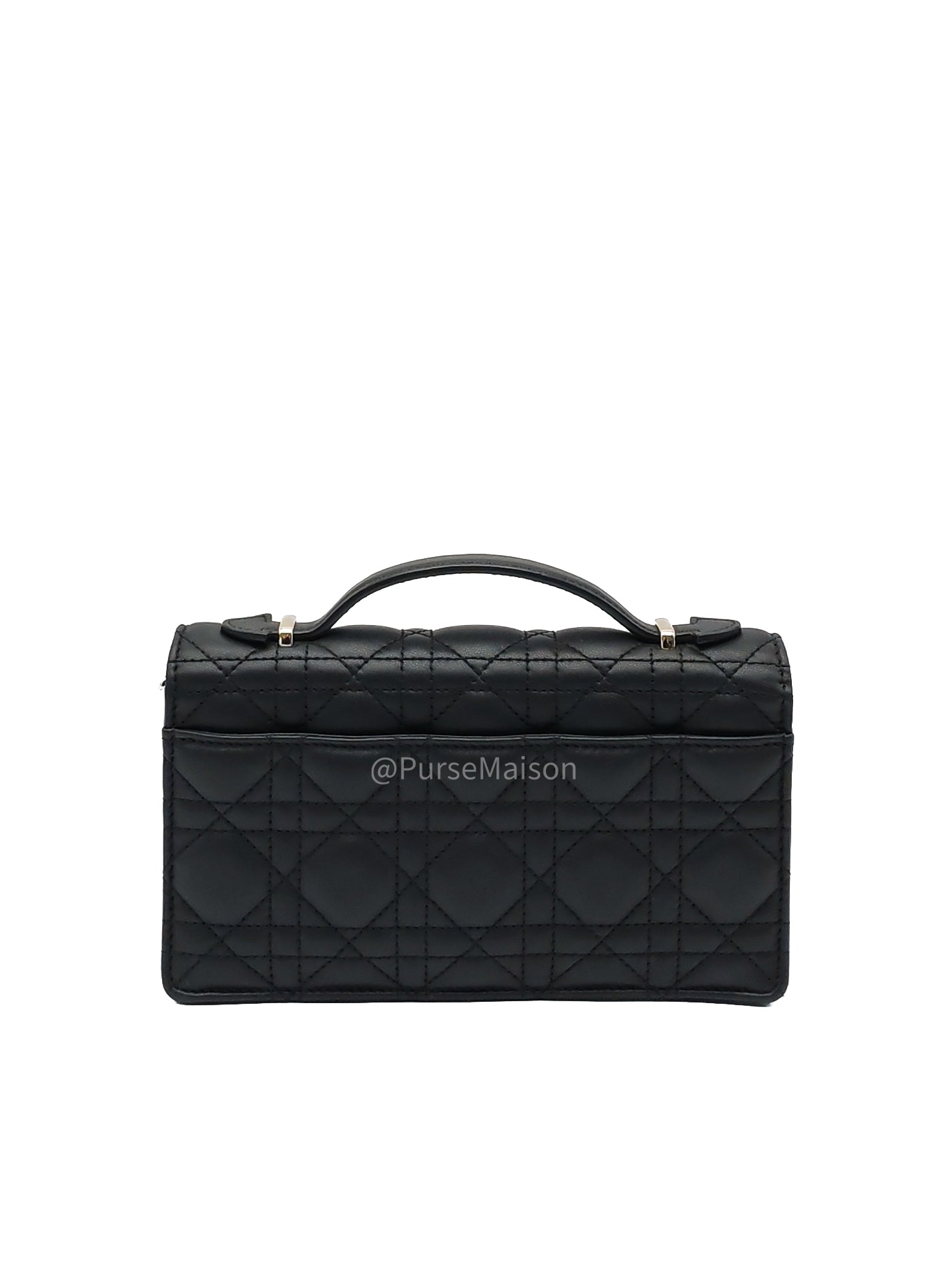 My Dior Mini Top Handle Chain Strap Bag in Black Cannage Lambskin Leather Light Gold Hardware | Purse Maison Luxury Bags Shop
