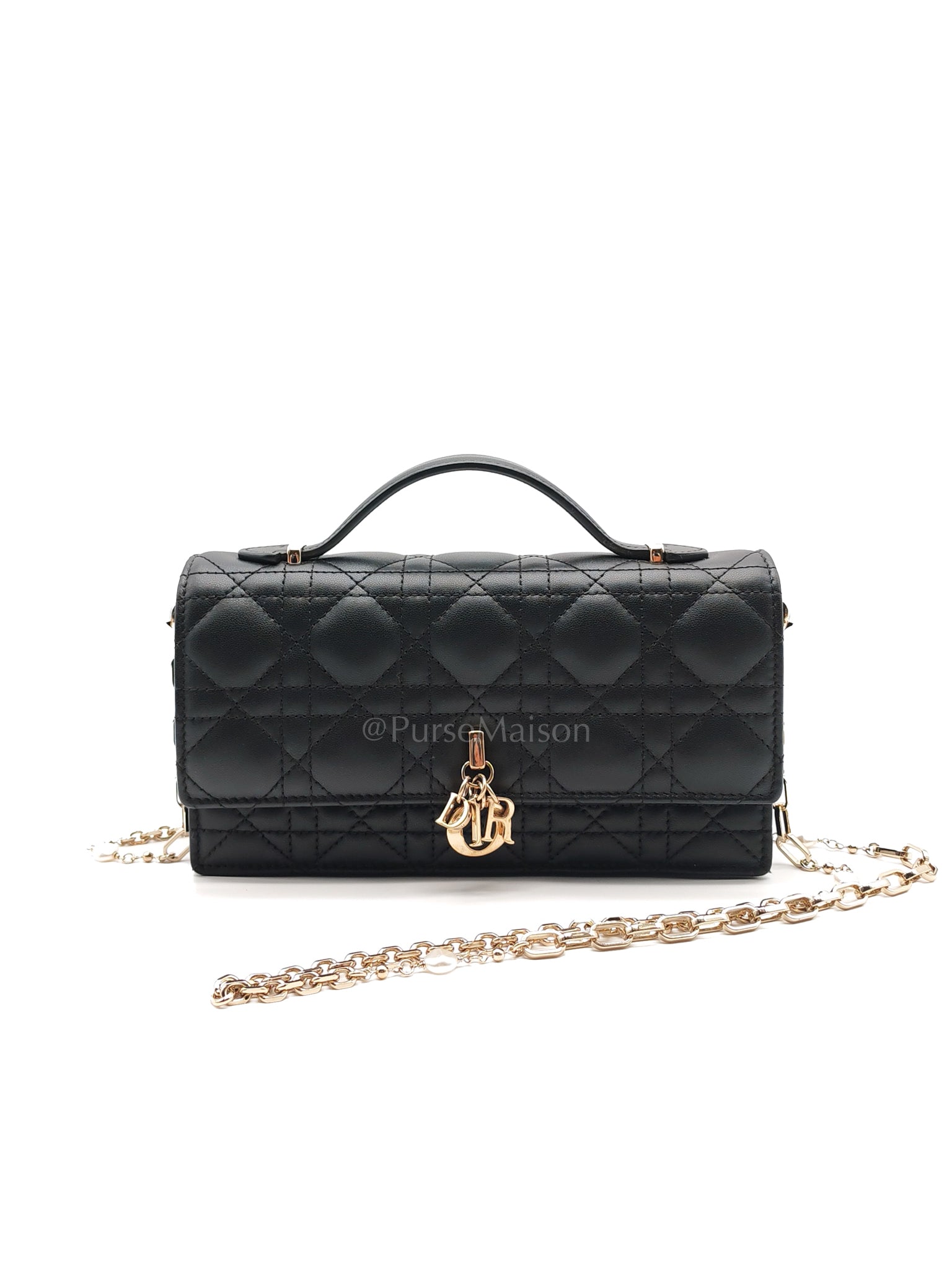My Dior Mini Top Handle in Black Cannage Calfskin Leather Chain Strap Bag | Purse Maison Luxury Bags Shop
