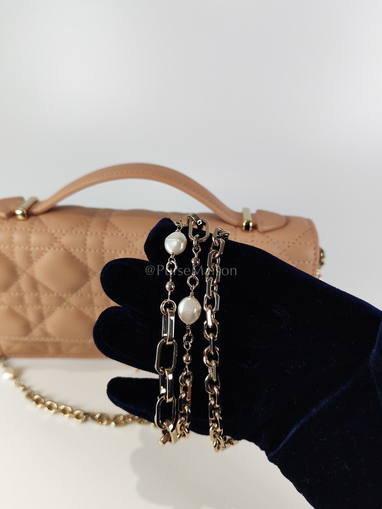 My Dior Top Handle Bag Mini in Blush Pink Quilted Cannage Leather & Light Gold Hardware | Purse Maison Luxury Bags Shop