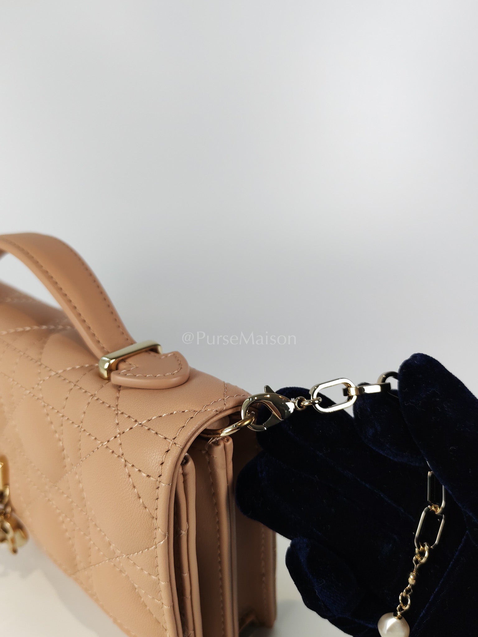 My Dior Top Handle Bag Mini in Blush Pink Quilted Cannage Leather & Light Gold Hardware | Purse Maison Luxury Bags Shop