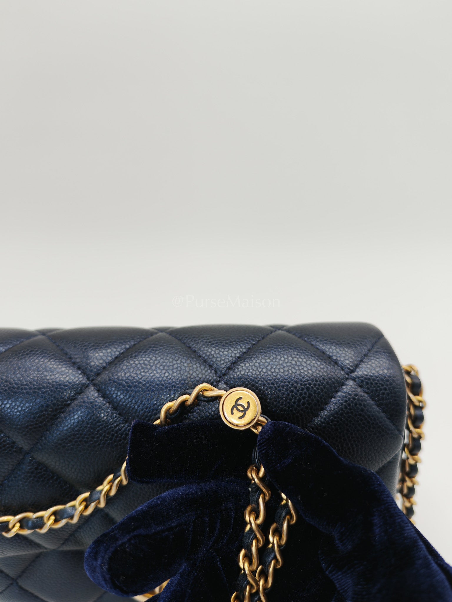 My Perfect Mini Flap Bag Iridescent Blue Caviar Leather and Aged Gold Hardware (Microchip) | Purse Maison Luxury Bags Shop