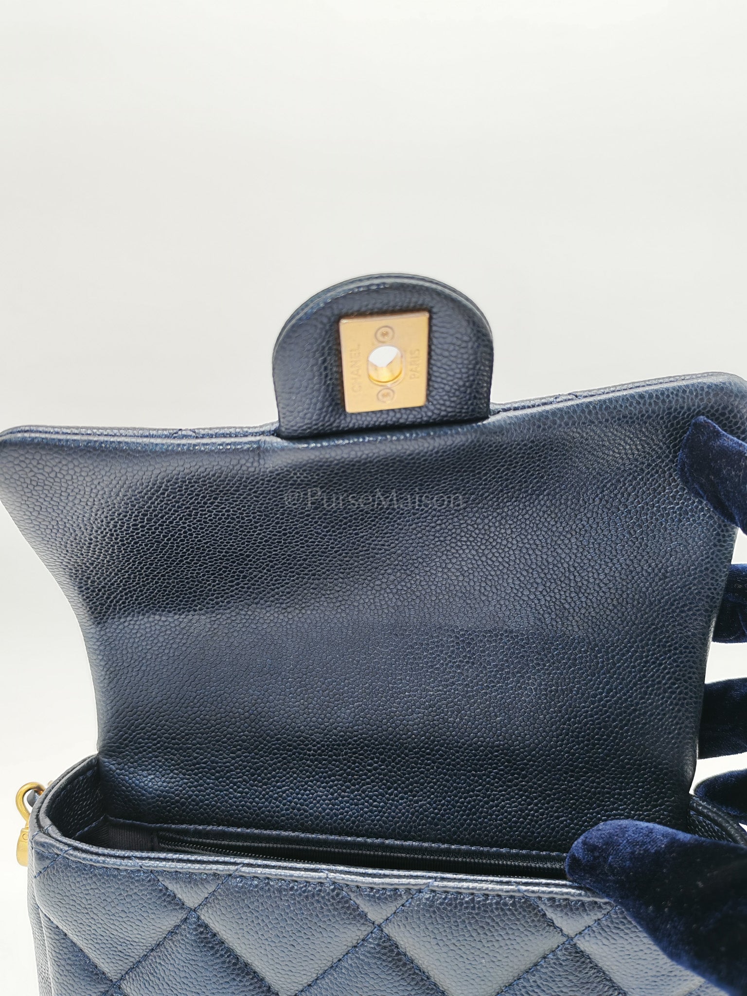 My Perfect Mini Flap Bag Iridescent Blue Caviar Leather and Aged Gold Hardware (Microchip) | Purse Maison Luxury Bags Shop
