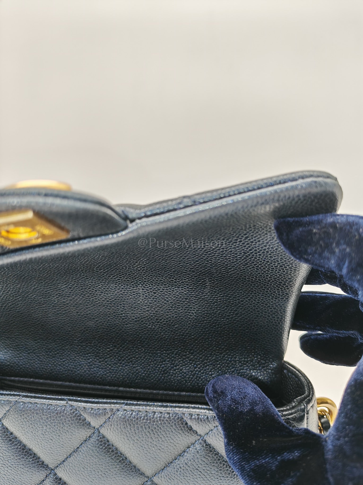 My Perfect Mini Flap Bag Iridescent Blue Caviar Leather and Aged Gold Hardware (Microchip) | Purse Maison Luxury Bags Shop