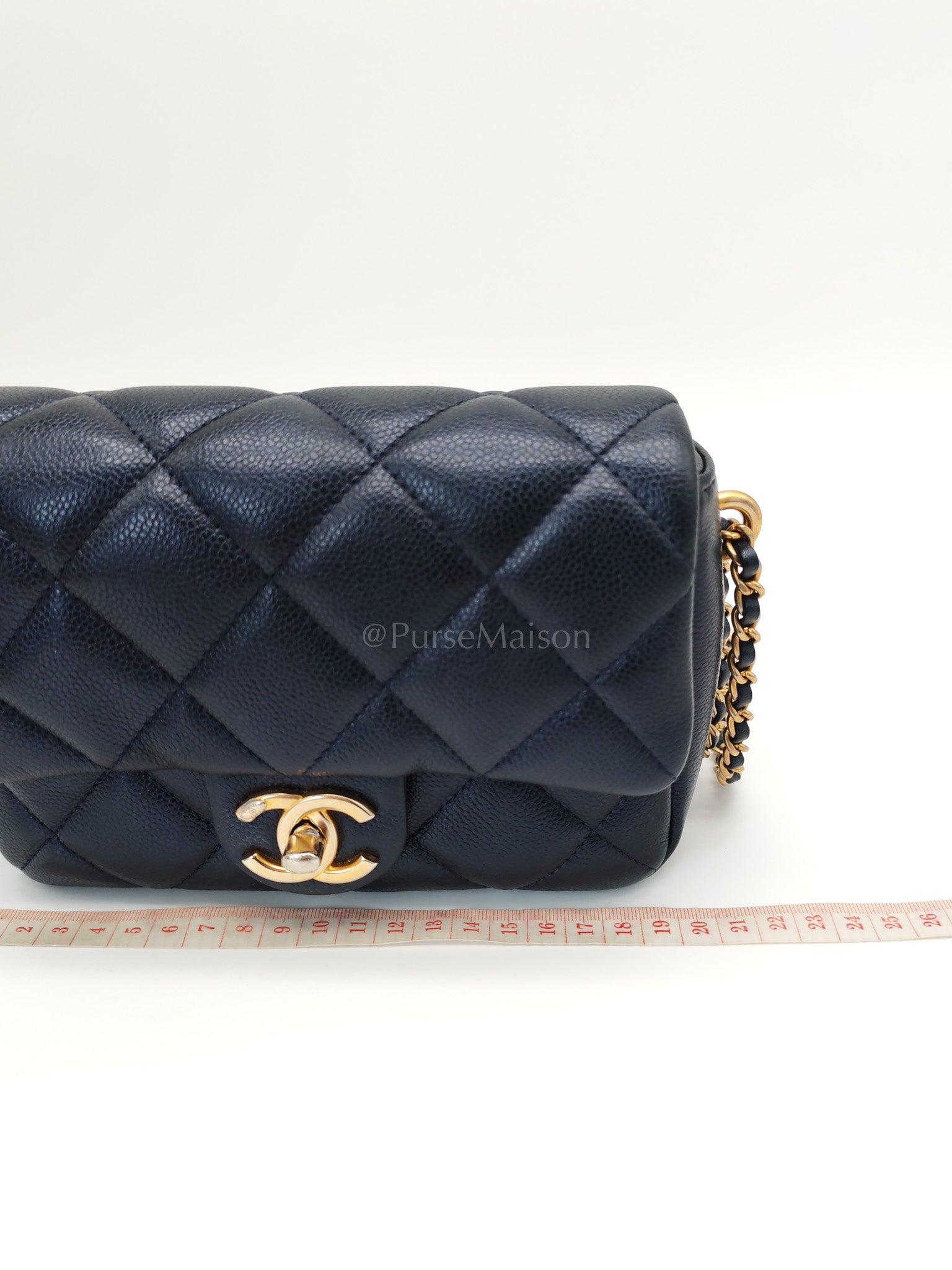My Perfect Mini Flap Bag Iridescent Blue Caviar Leather and Aged Gold Hardware (Microchip) | Purse Maison Luxury Bags Shop