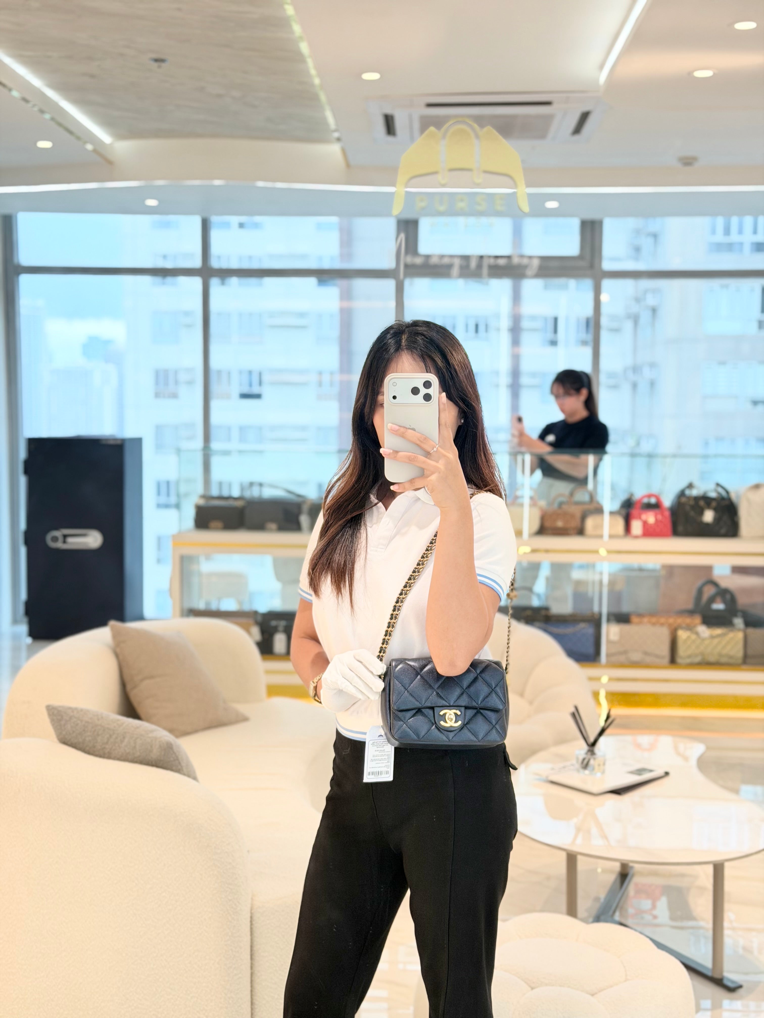 My Perfect Mini Flap Bag Iridescent Blue Caviar Leather and Aged Gold Hardware (Microchip) | Purse Maison Luxury Bags Shop