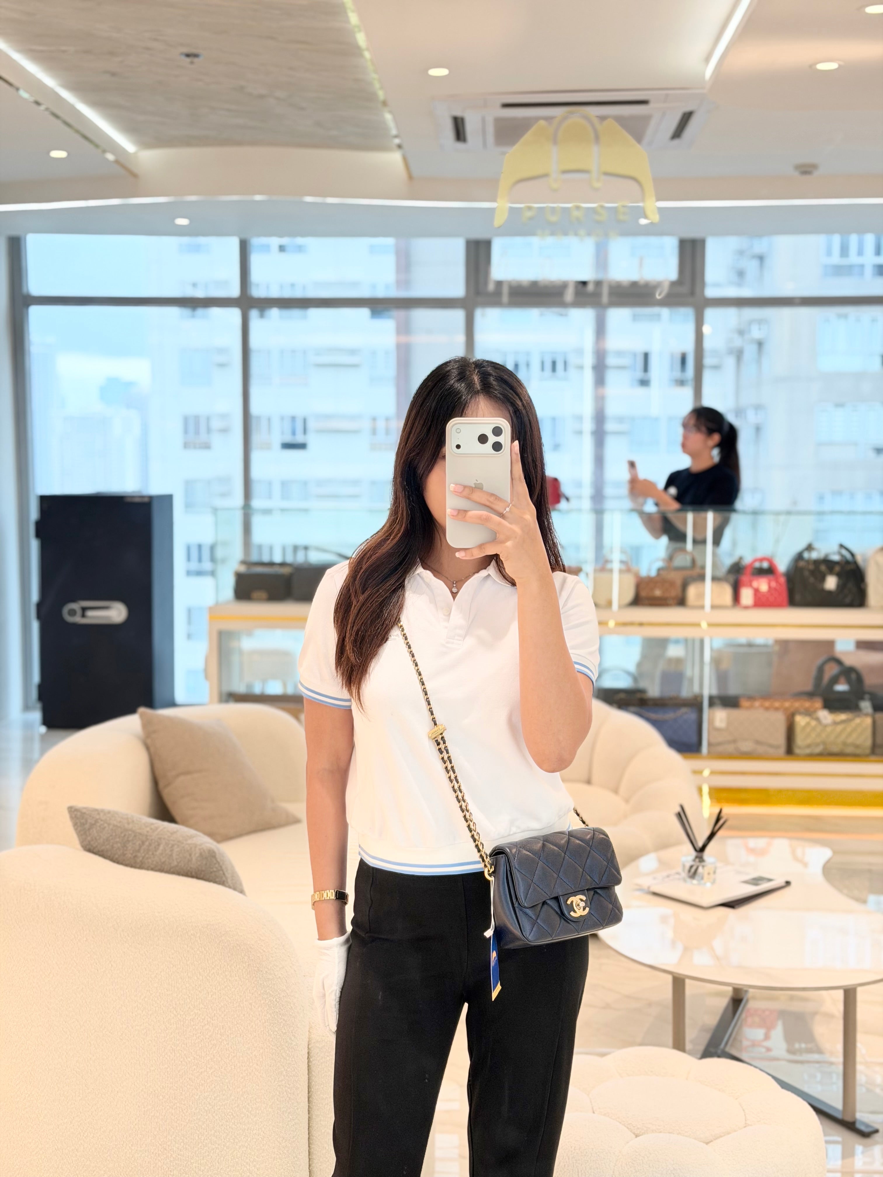 My Perfect Mini Flap Bag Iridescent Blue Caviar Leather and Aged Gold Hardware (Microchip) | Purse Maison Luxury Bags Shop
