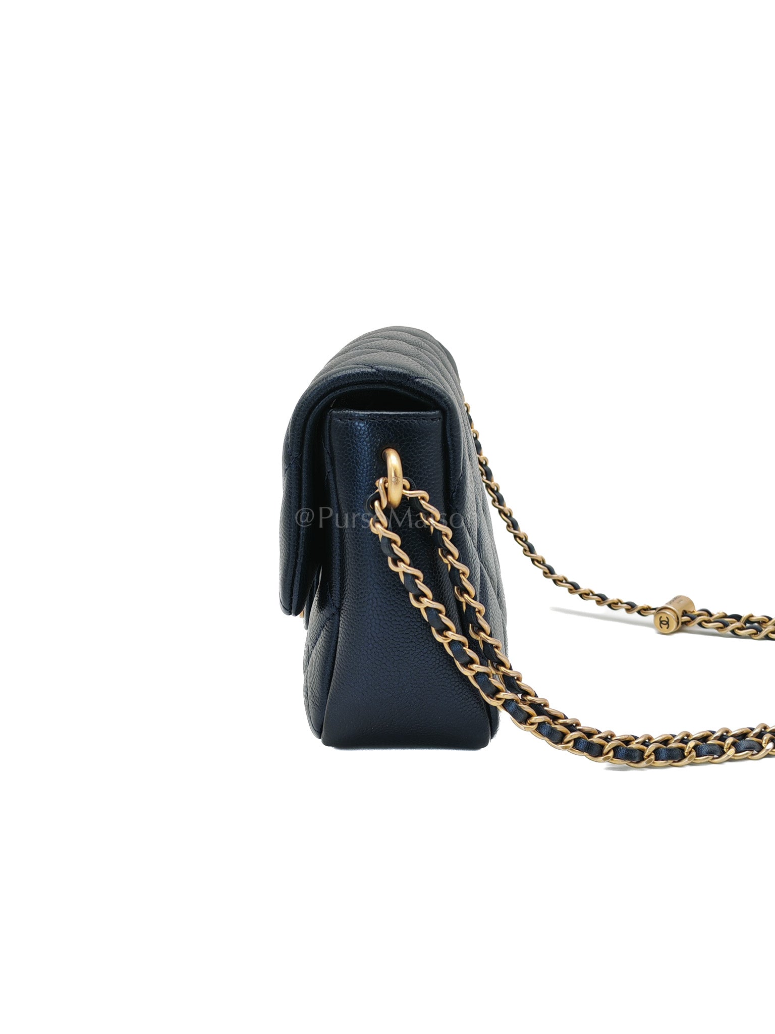 My Perfect Mini Flap Bag Iridescent Blue Caviar Leather and Aged Gold Hardware (Microchip) | Purse Maison Luxury Bags Shop