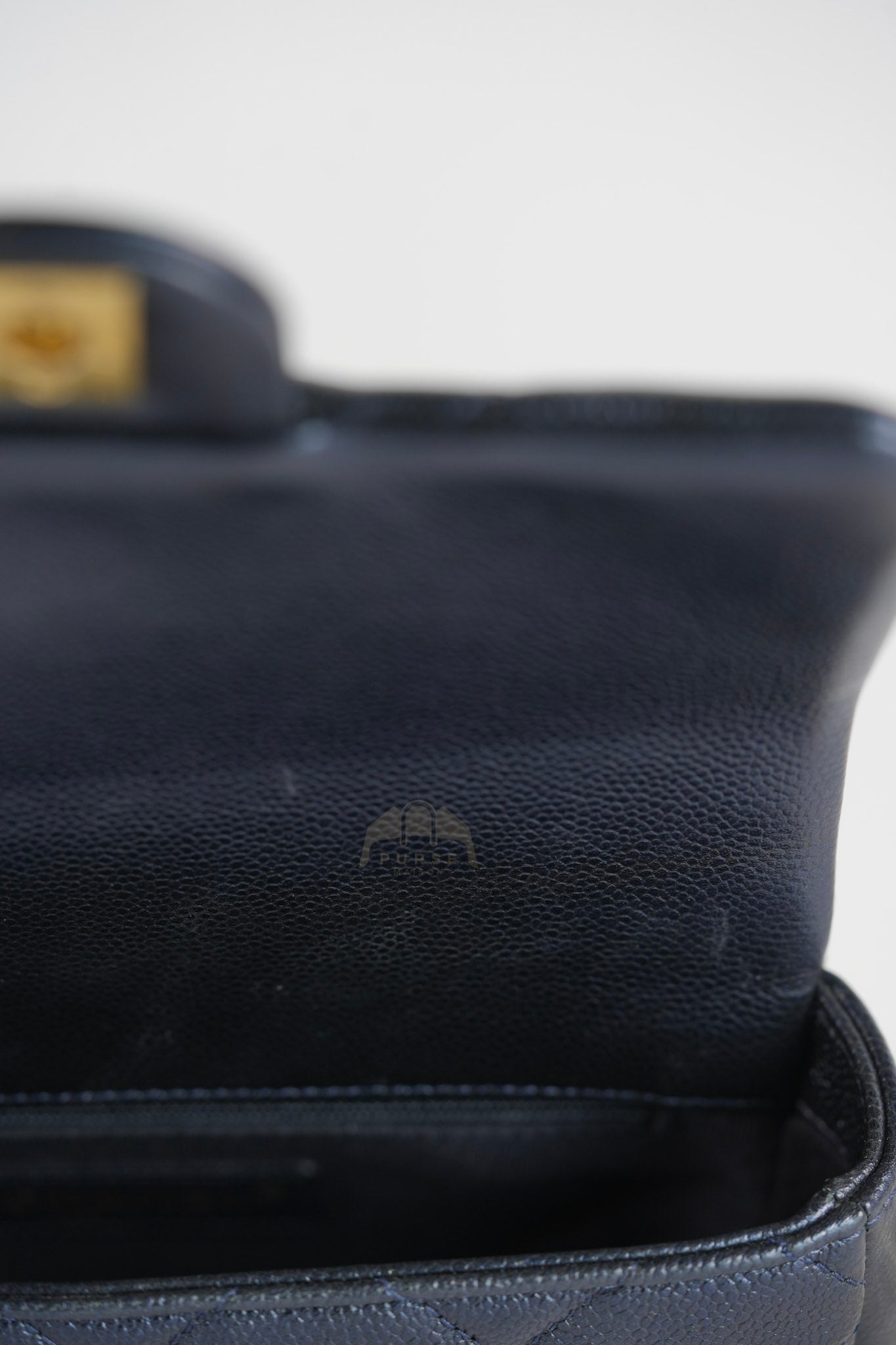 My Perfect Mini Iridescent Navy Blue in Quilted Caviar Leather and Aged Gold Hardware (Microchip) | Purse Maison Luxury Bags Shop