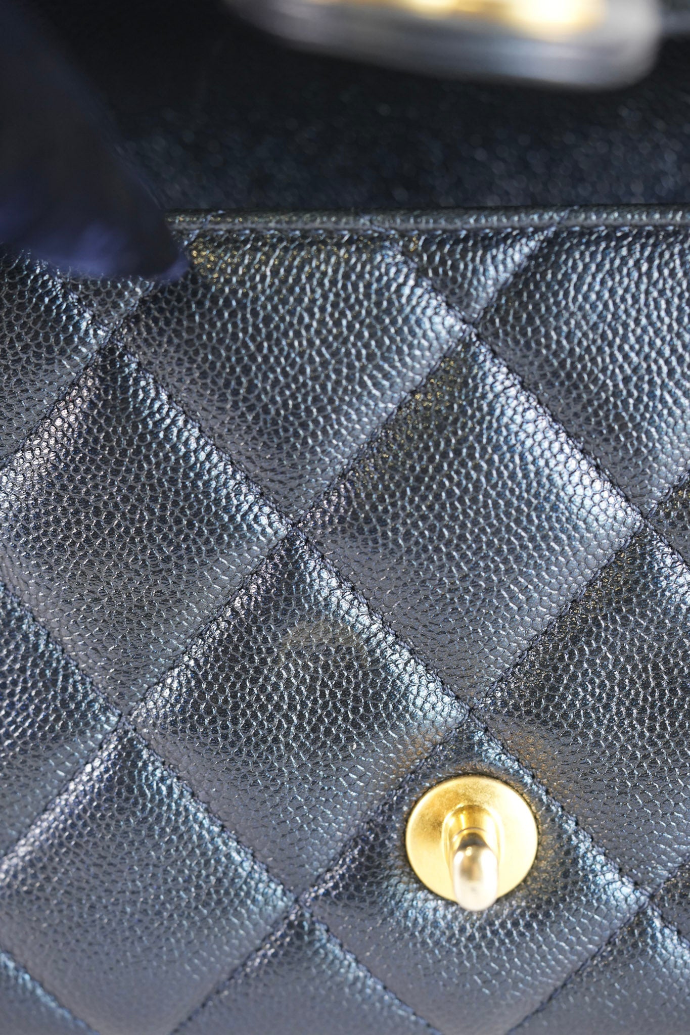 My Perfect Mini Iridescent Navy Blue in Quilted Caviar Leather and Aged Gold Hardware (Microchip) | Purse Maison Luxury Bags Shop